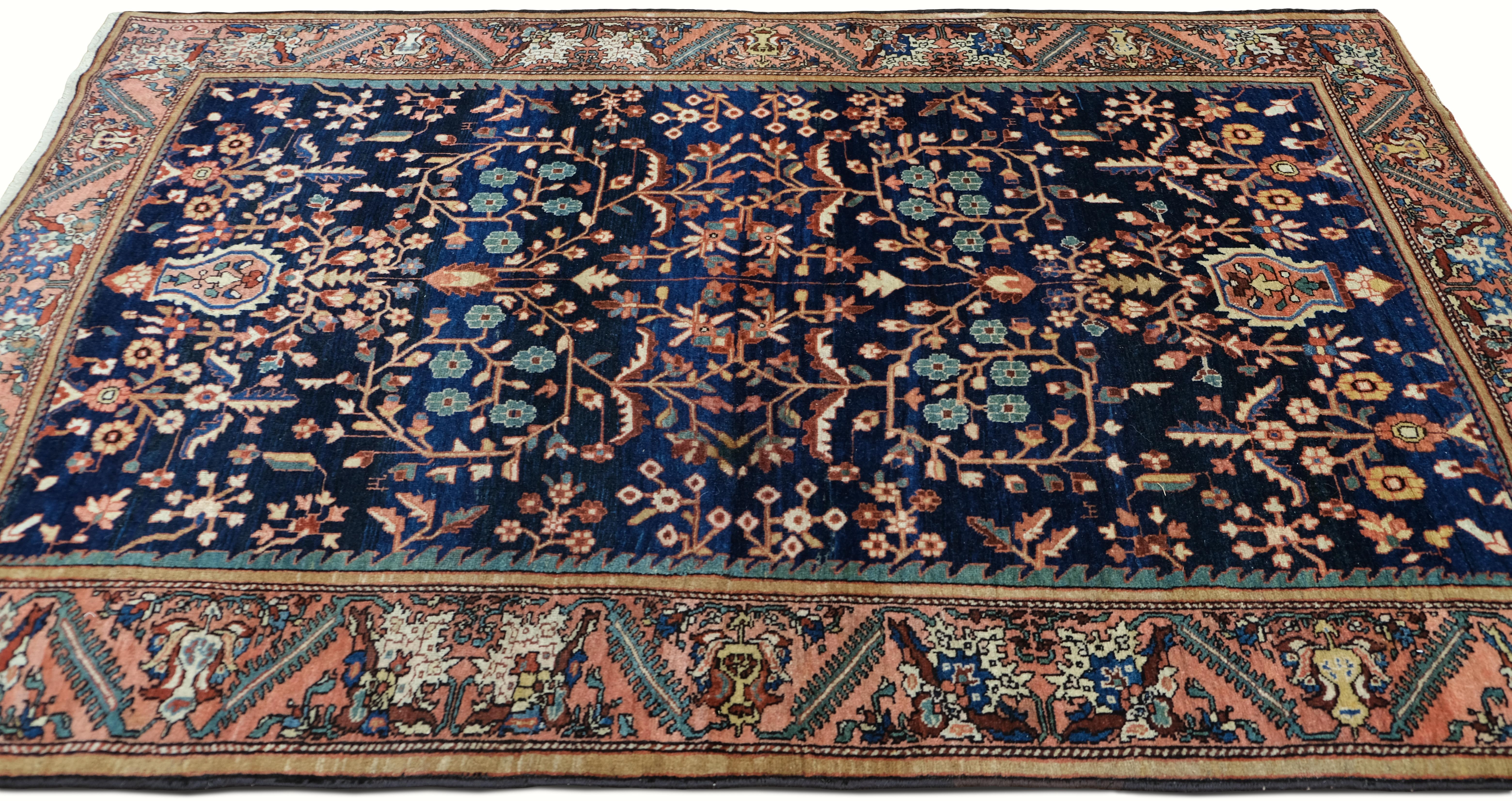 Antique Persian Malayer Navy rug 4'1''x6'6'' In Good Condition For Sale In Torrance, CA