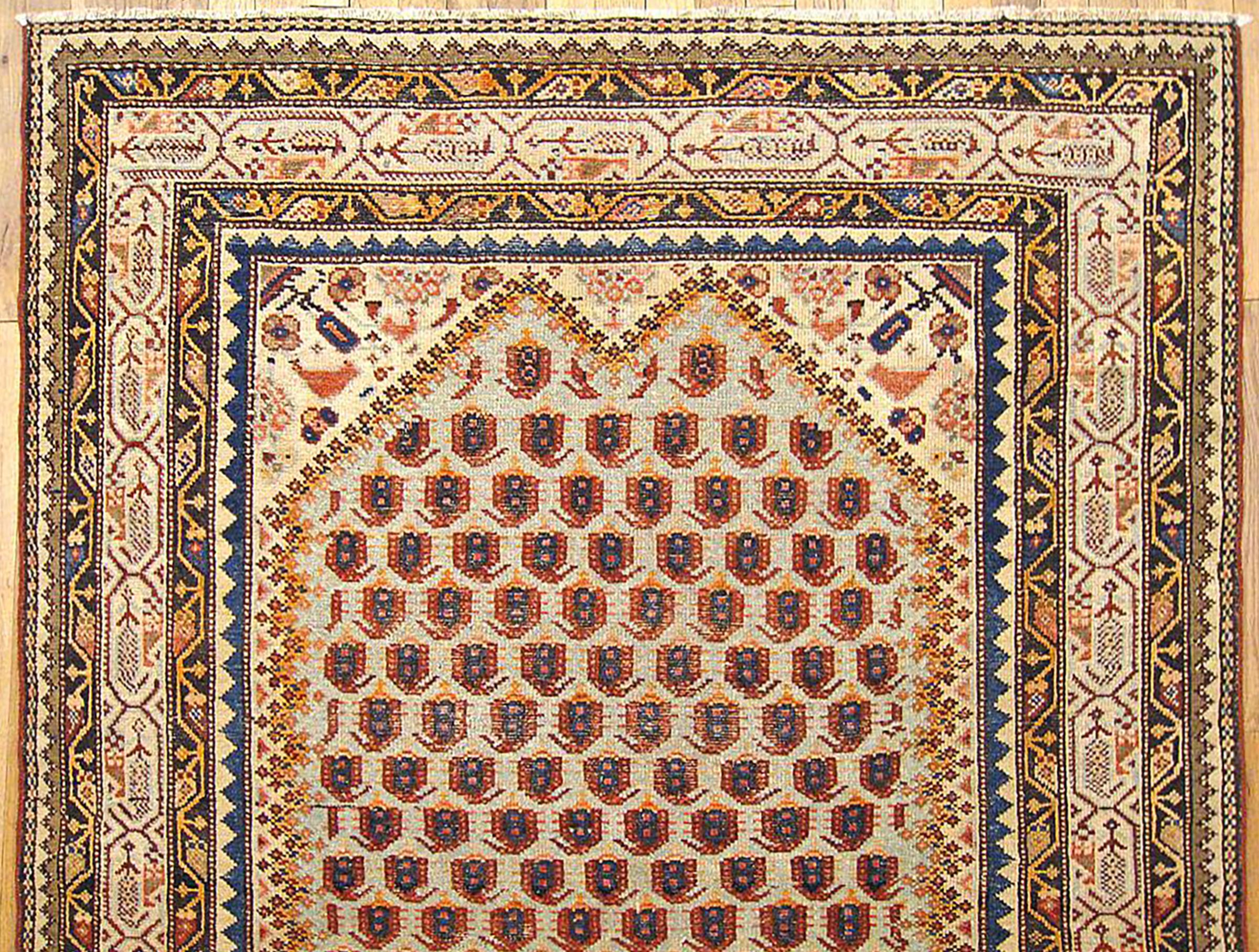 Hand-Knotted Antique Persian Malayer Oriental Rug, in Small Size, W/ Boteh Design For Sale
