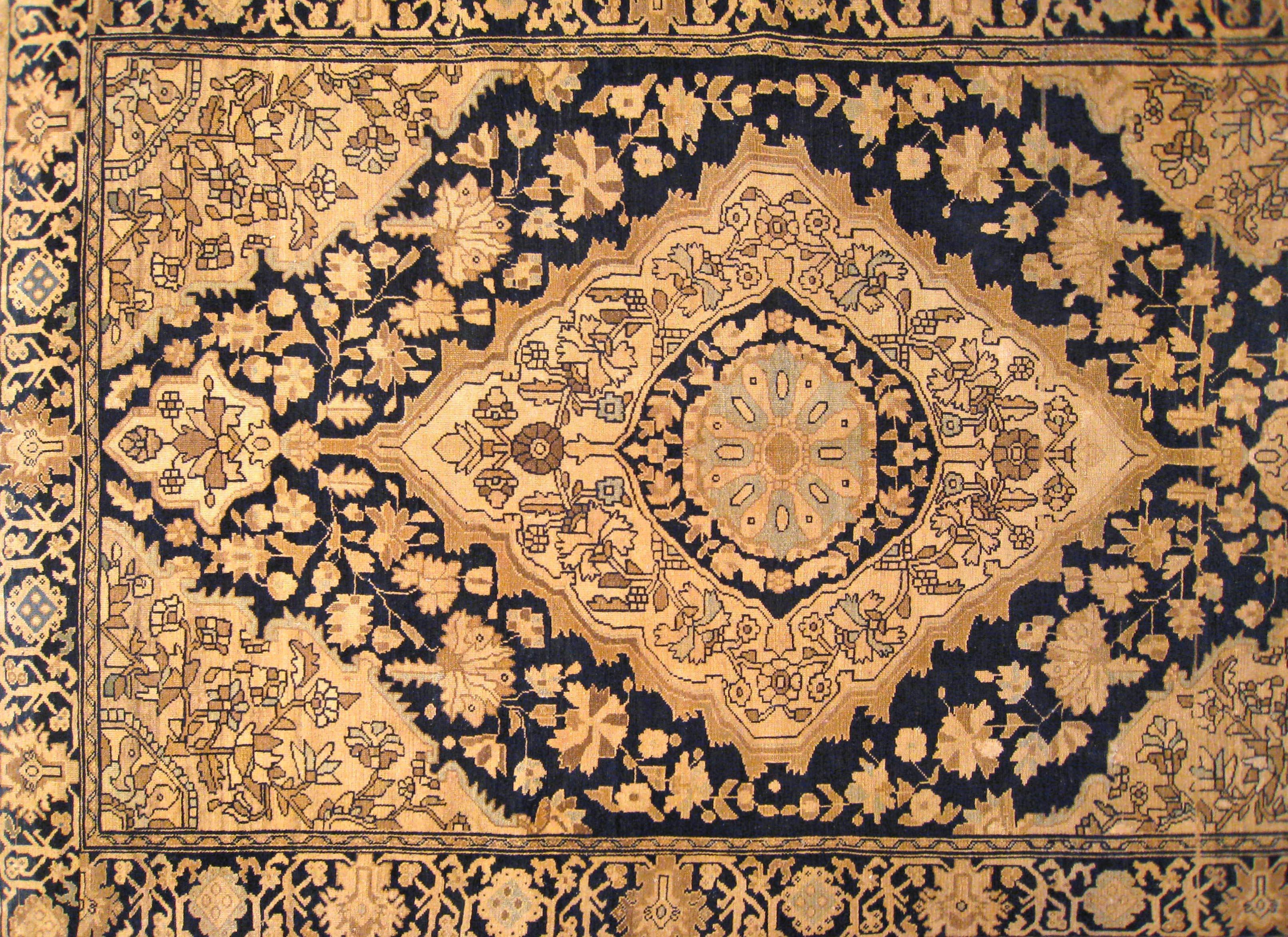 Hand-Knotted Antique Persian Malayer Oriental Rug, in Small Size, W/ Central Medallion For Sale