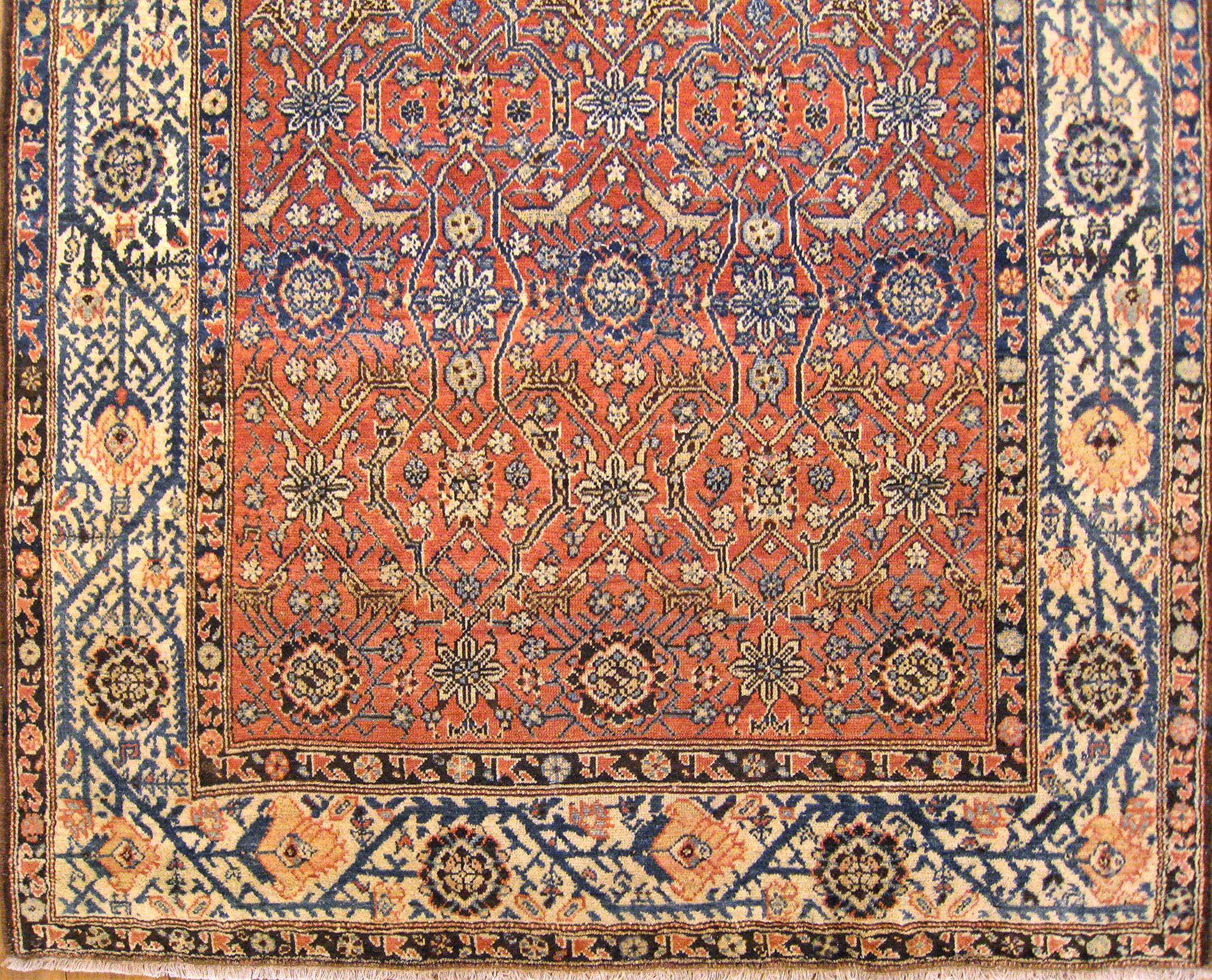 Hand-Knotted Antique Persian Malayer Oriental Rug, in Small Size, W/ Floral Elements For Sale