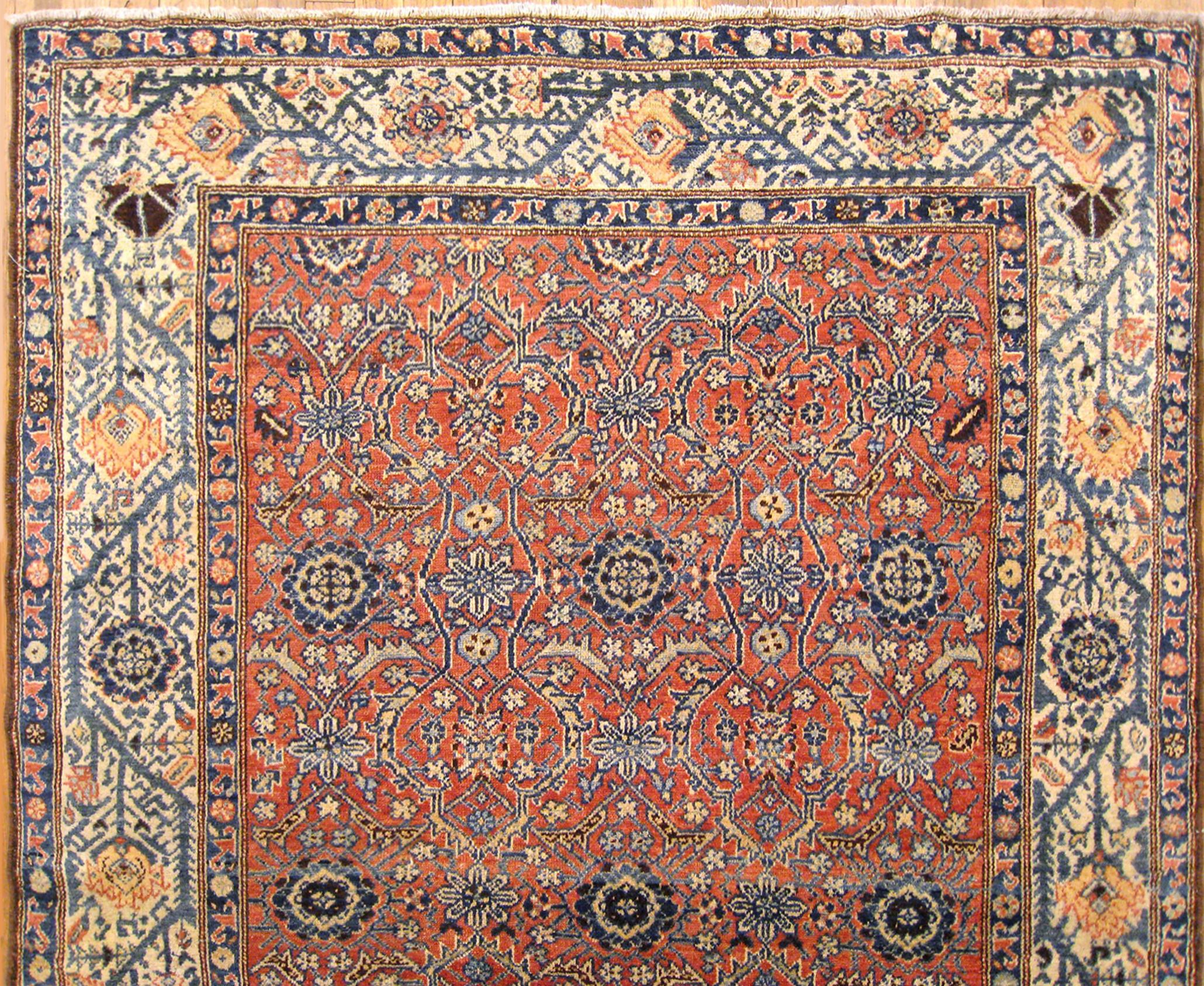 Early 20th Century Antique Persian Malayer Oriental Rug, in Small Size, W/ Floral Elements For Sale