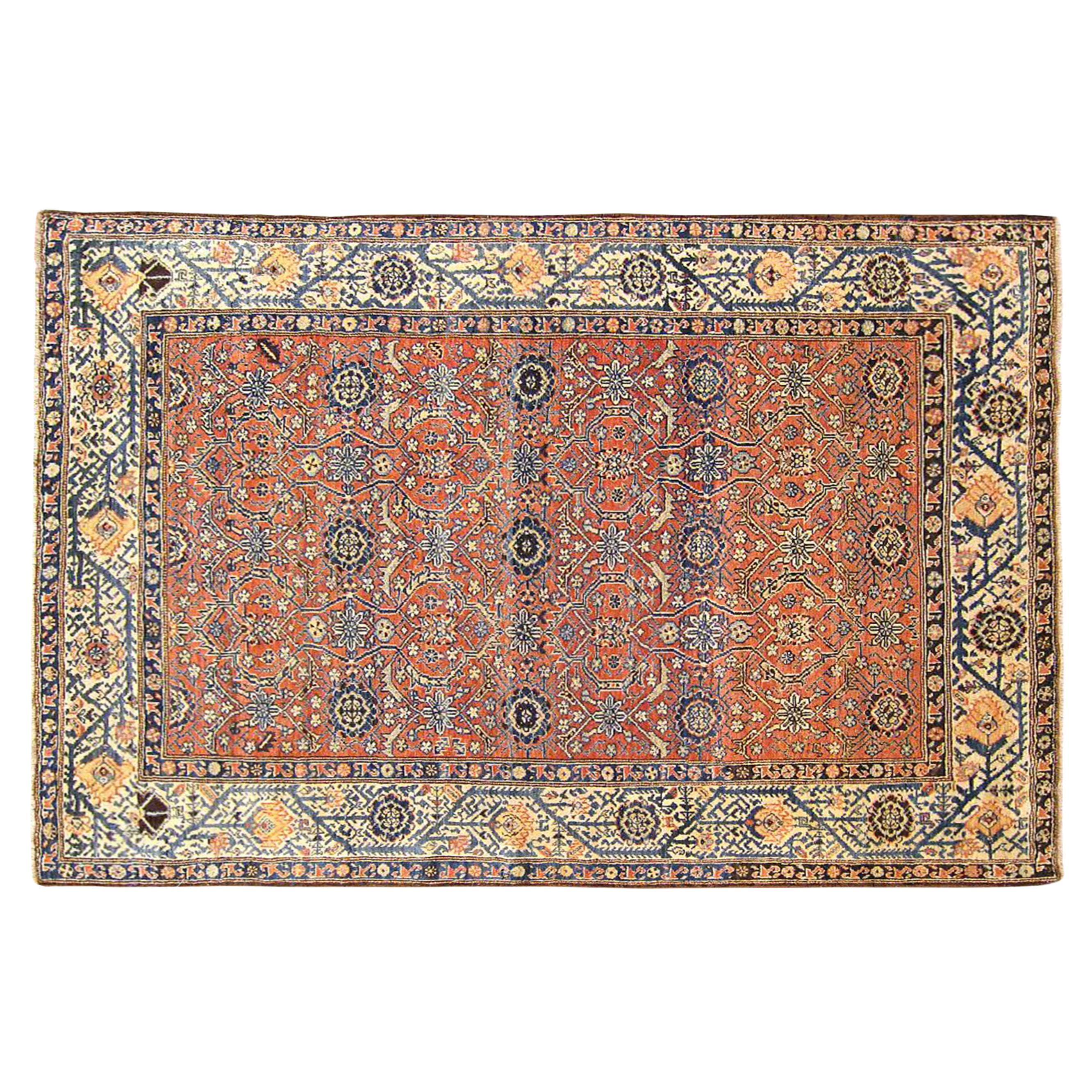 Antique Persian Malayer Oriental Rug, in Small Size, W/ Floral Elements For Sale