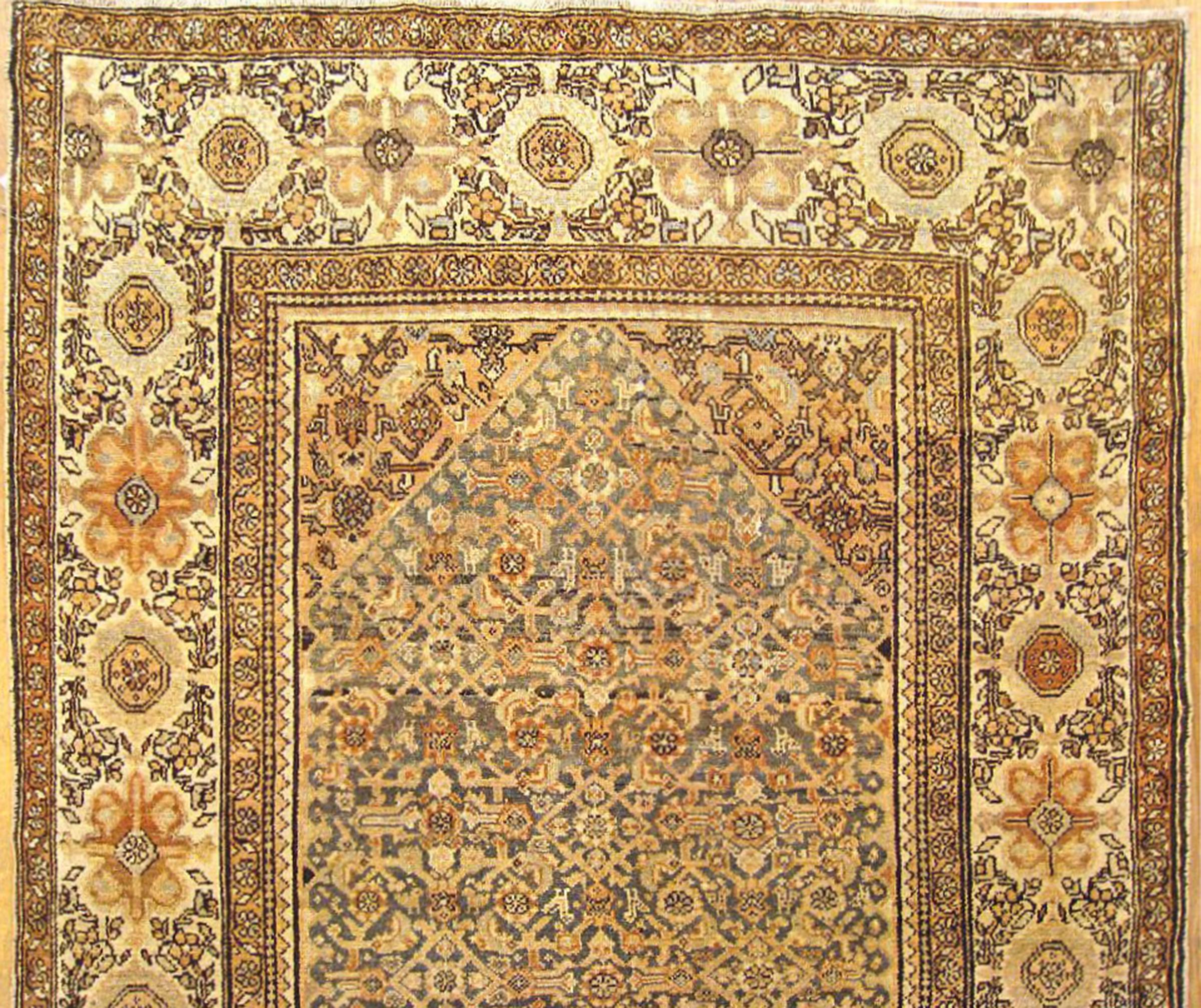 Hand-Knotted Antique Persian Malayer Oriental Rug, in Small Size, W/ Herati Design For Sale