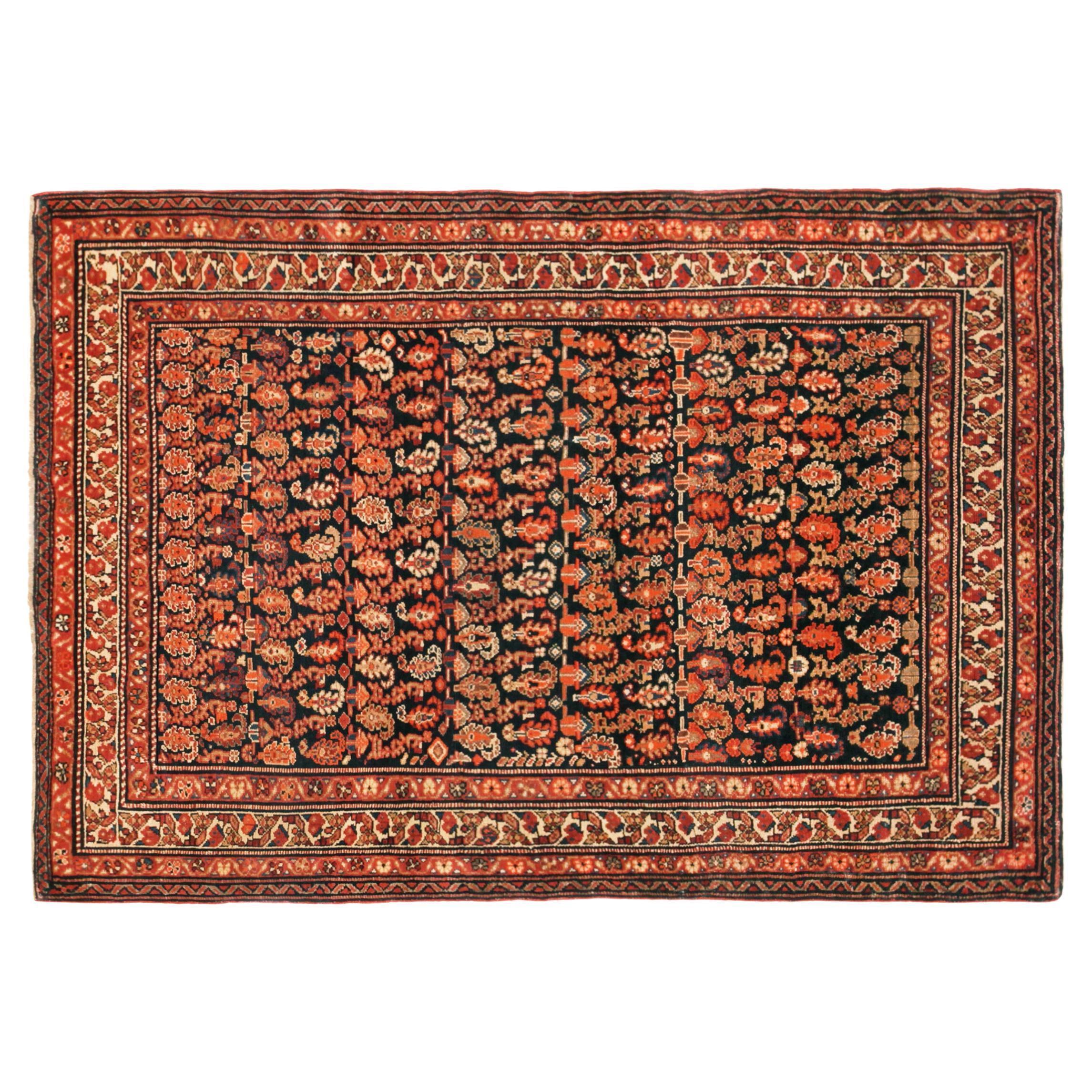 Tapis persan ancien Malayer Oriental, de petite taille, avec motif cachemire