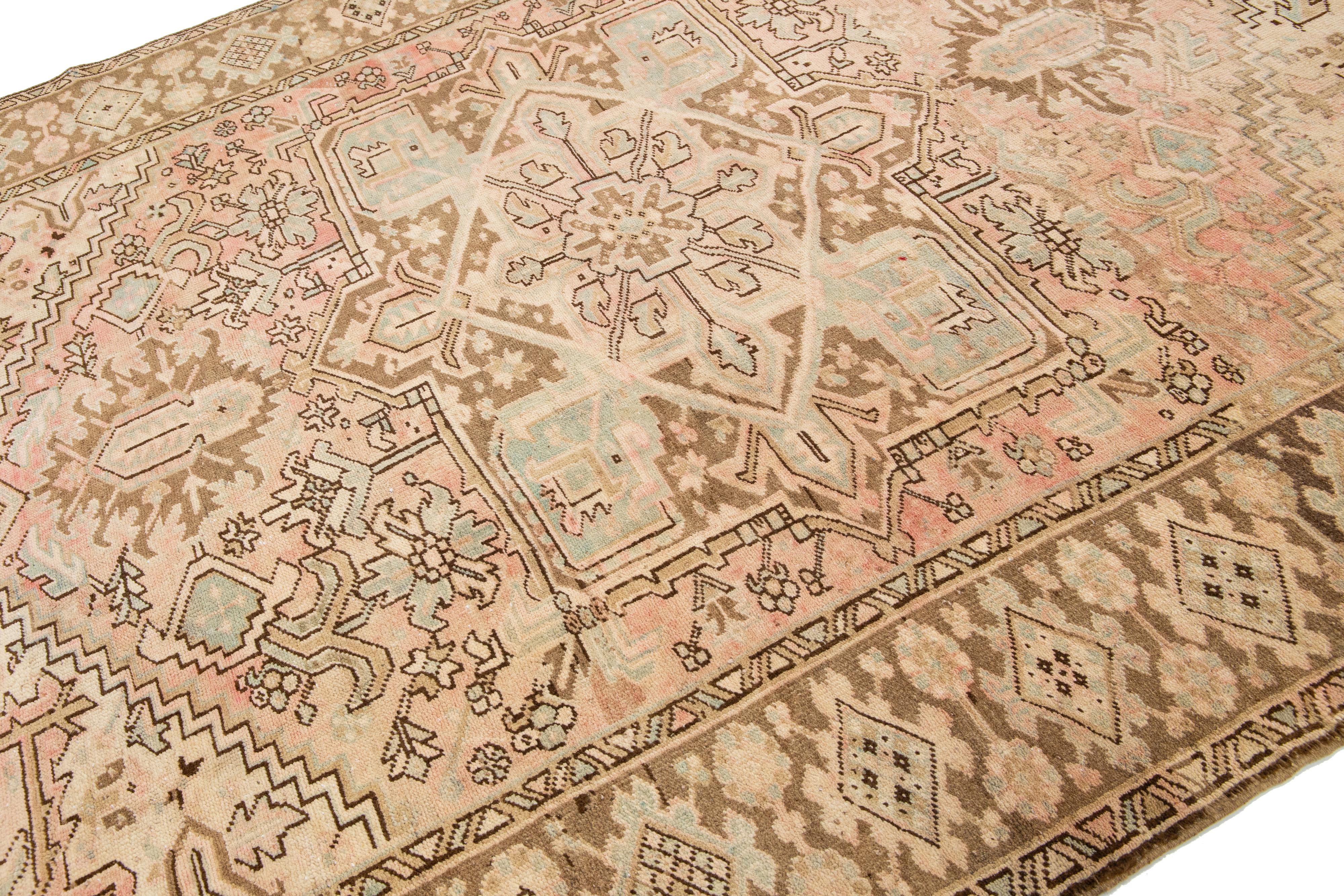 Hand-Knotted Antique Persian Malayer Peach Wool Rug HandCrafted in the 1930s For Sale