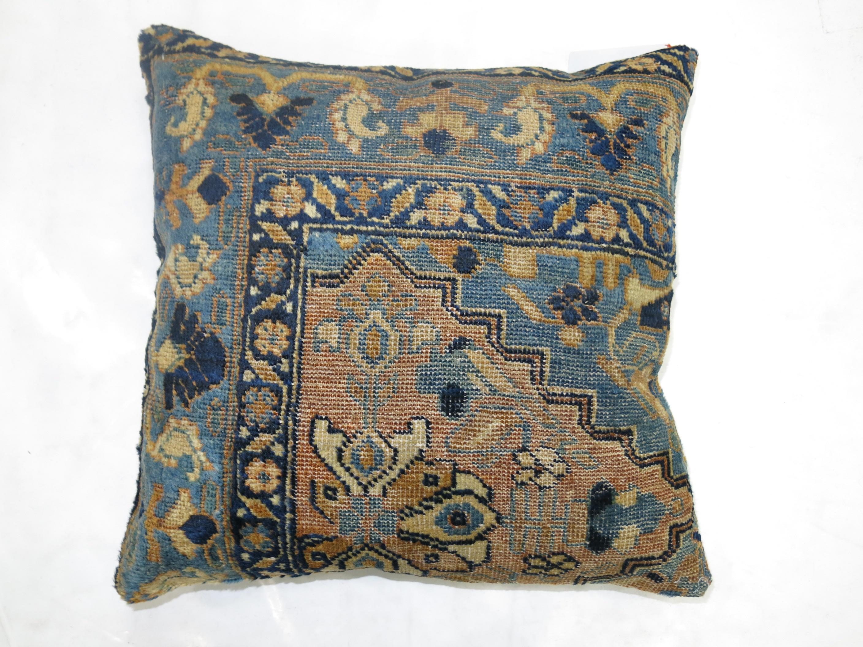 18 Inch Square Blue Khaki Color Antique Persian Malayer Pillow In Good Condition In New York, NY