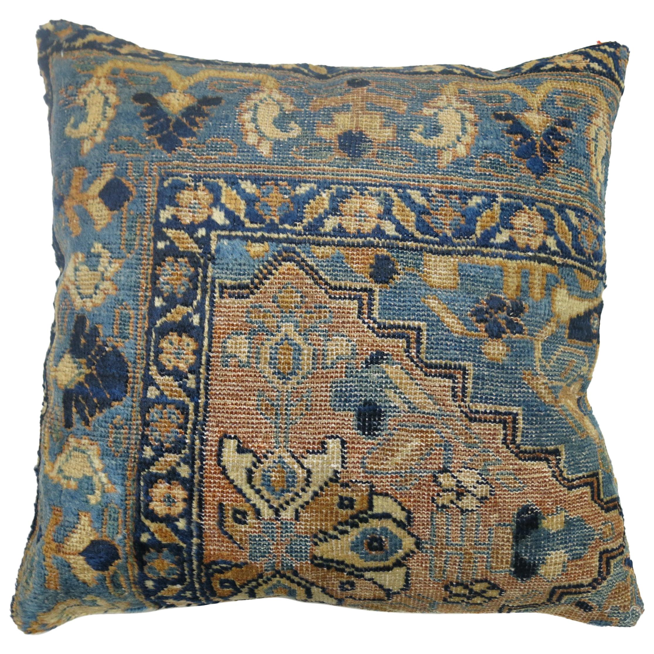 18 Inch Square Blue Khaki Color Antique Persian Malayer Pillow