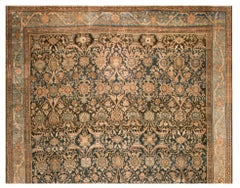 1900s Navy Blue Brown Pink Antique Persian Malayer Carpet 11'10"x16'6" Wool Rug