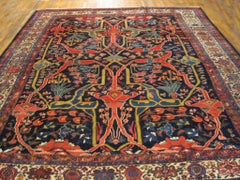 1890s Blue Garrus Antique Persian Malayer Carpet 11'6" x 13'8" Wool Knotted Rug