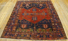 1920s RedBlue Primitive Tribal Persian Malayer "Tousirkan" Carpet 5'x6' Wool Rug