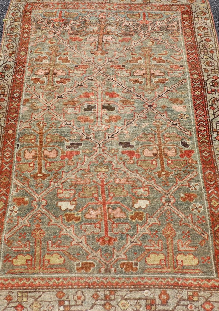 Maße: 3'0 x 5'0 Antiker persischer Malayer-Teppich -All-Over Design -Rot und Grau-Blau Keivan Woven Arts / Teppich / EN-15598, Herkunftsland / Typ: Iran / Malayer Charmanter antiker persischer Malayer-Teppich, wahrscheinlich aus dem späten 19. bis