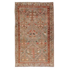 Alfombra Persa Antigua Malayer -Diseño Integral -Roja y Gris-Azul 3'0 x 5'0