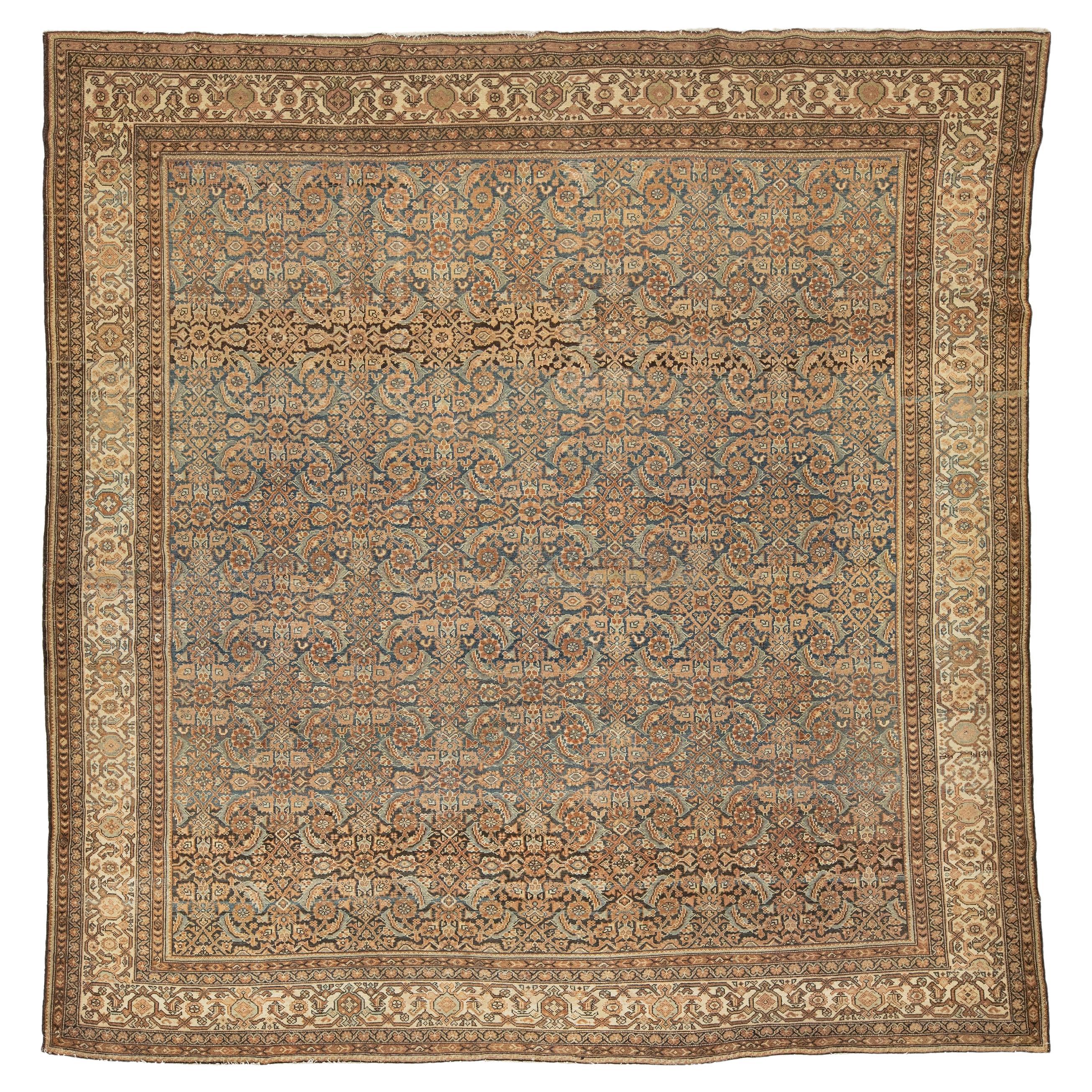 Antique Persian Malayer Rug Allover Herati Design Hand-Knotted Wool Area Rug