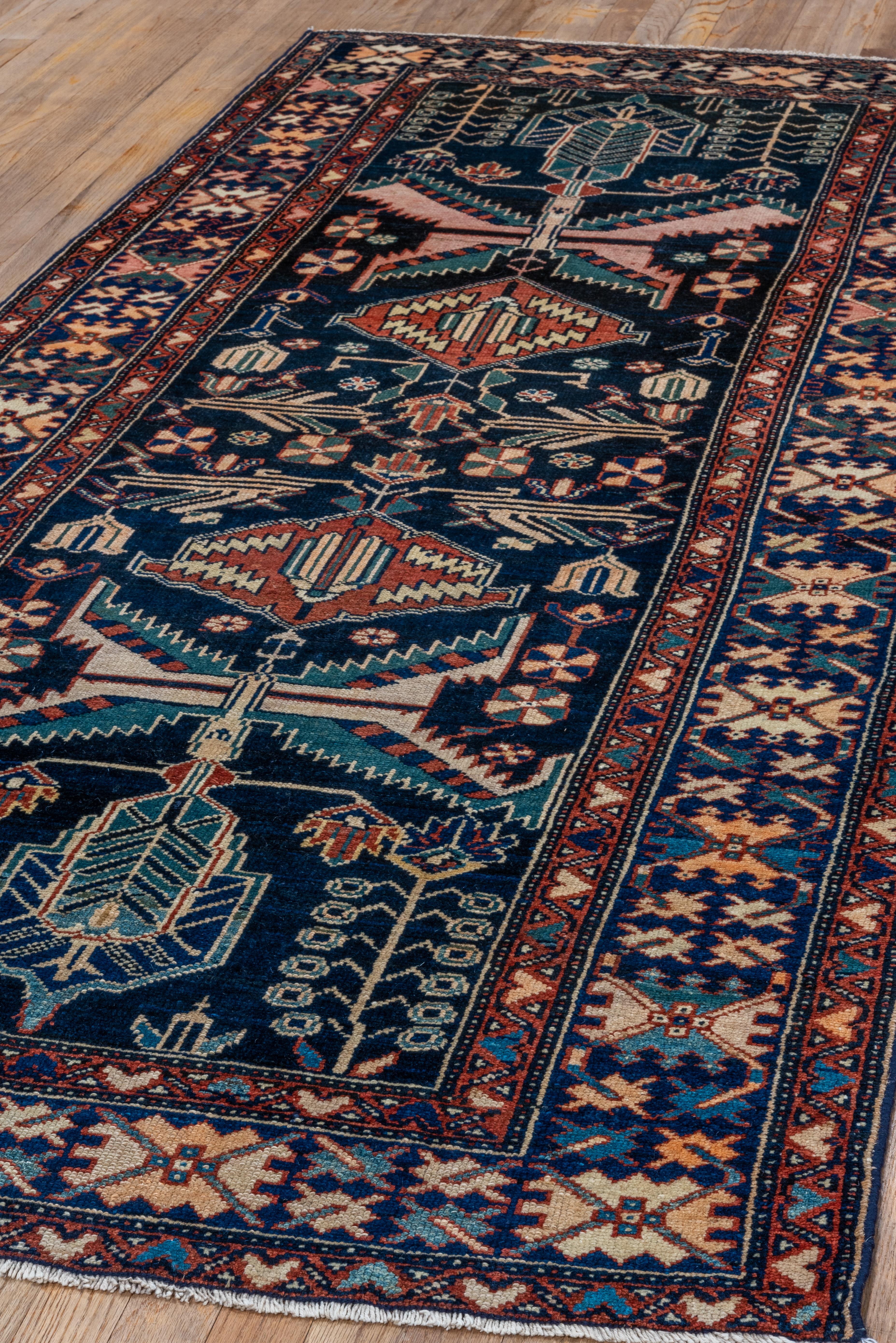 Wool Antique Persian Malayer Rug, Blue Field, Teal Accents For Sale