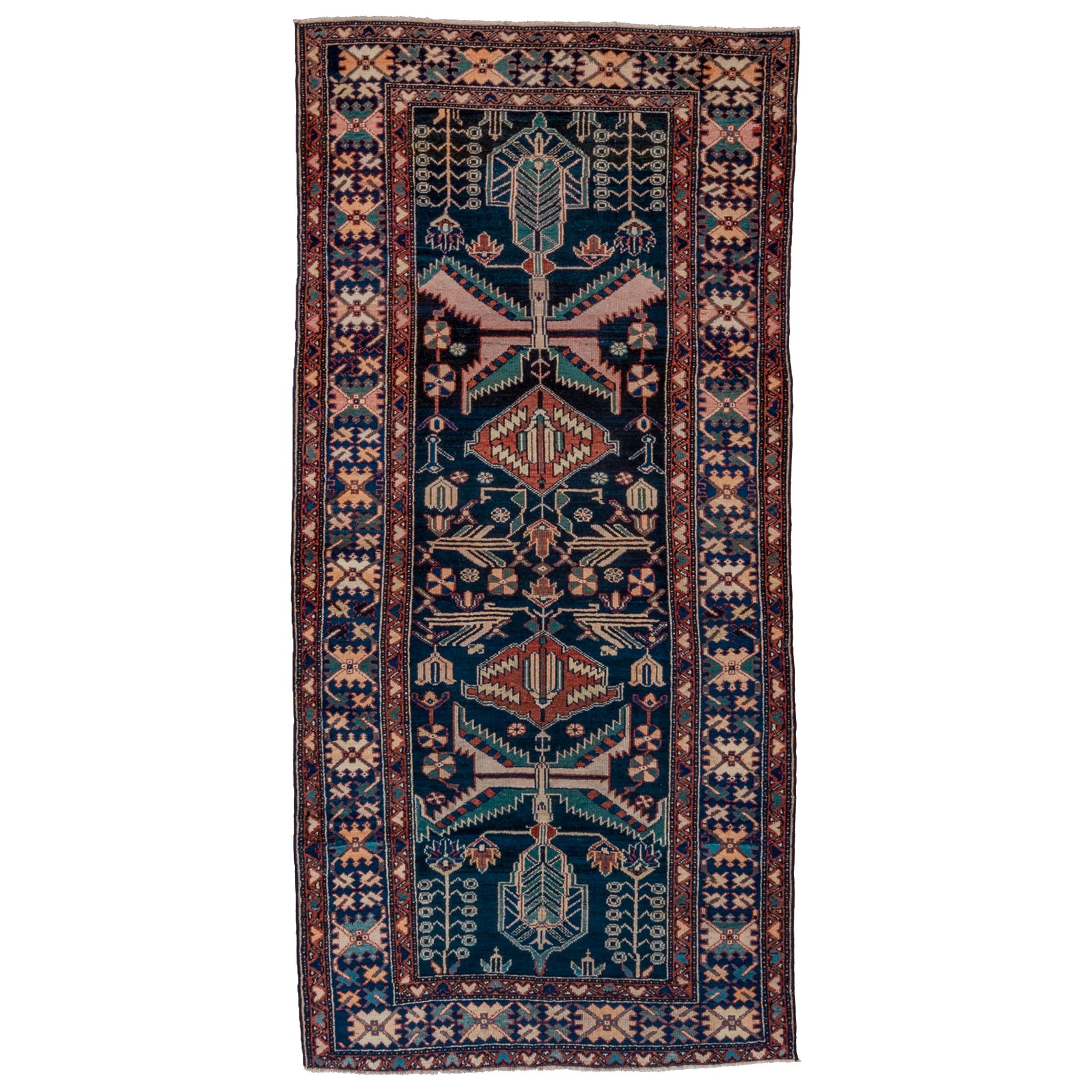 Antiker persischer Malayer-Teppich, blaues Feld, blaue Akzente