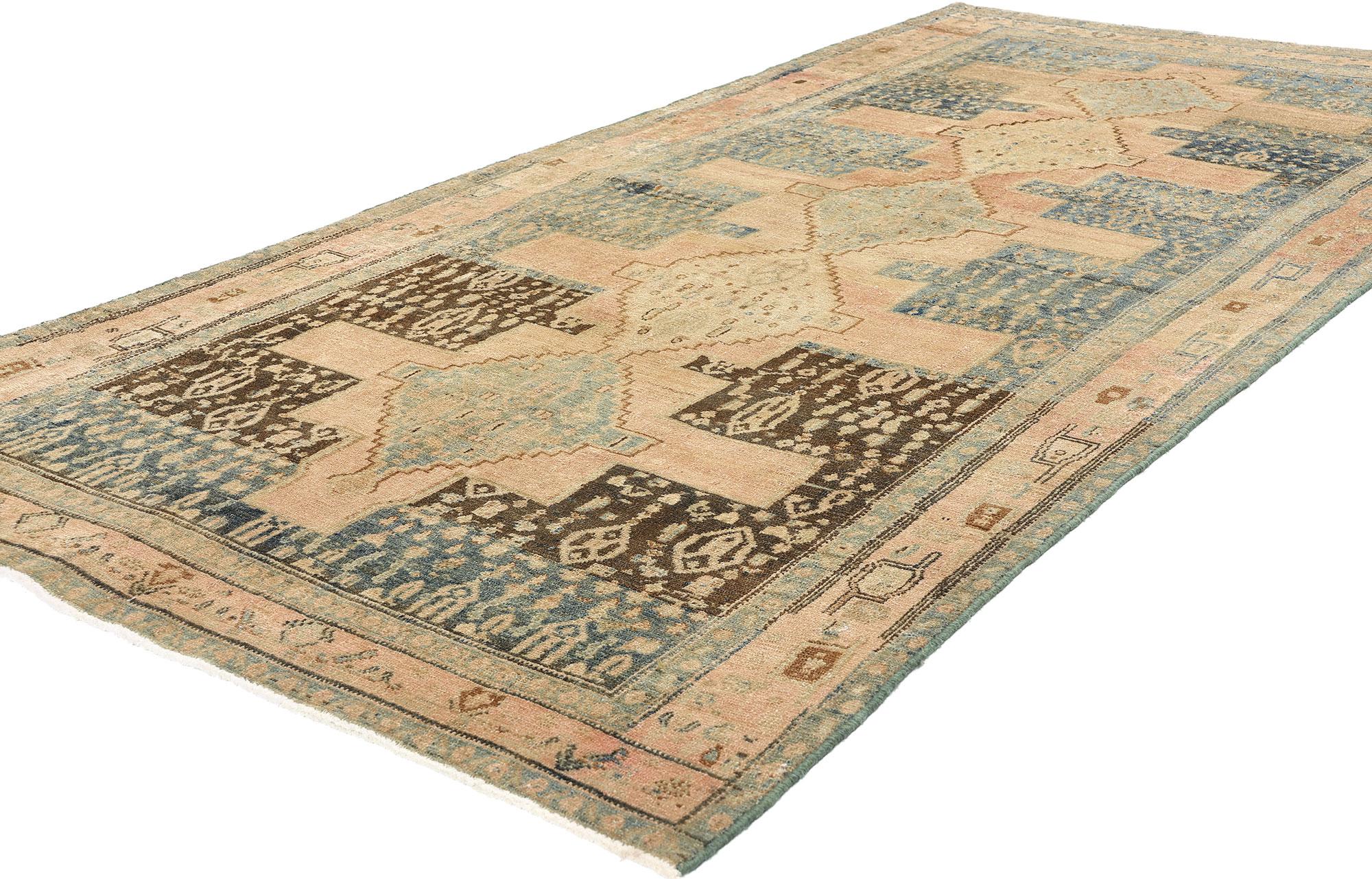 61265 Antique Persian Malayer Rug, 03'11 x 07'10. Antique-washed Persian Malayer rugs are from the Malayer region in western Iran that have undergone a special washing process to soften the colors and blur the design elements slightly, mimicking the