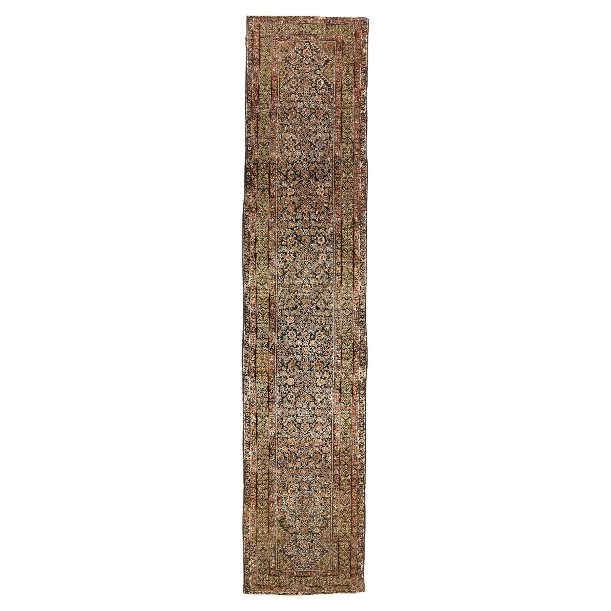 Distressed Antique Persian Malayer Rug Runner, 03'06 x 16'08