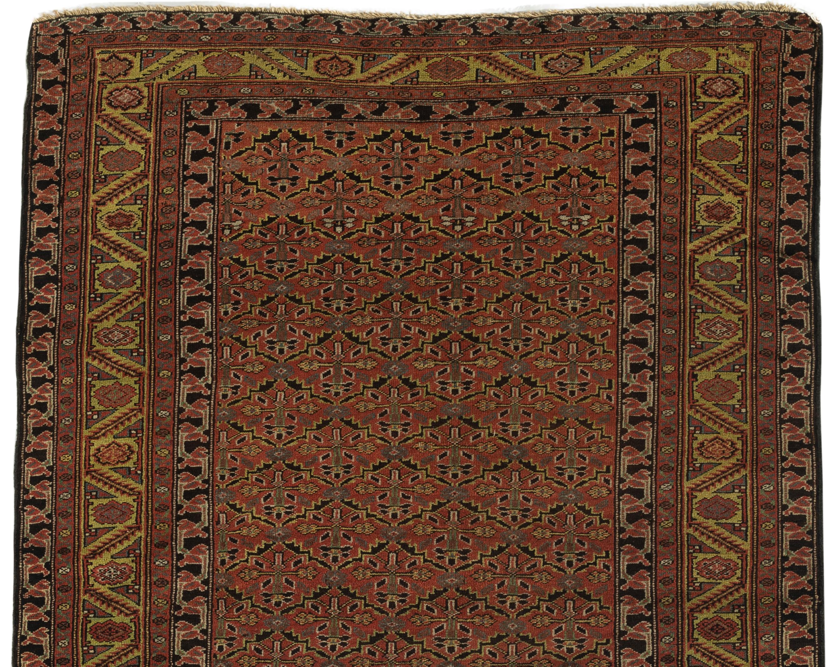 Antique Persian Malayer rug, circa 1880. Antique rugs from Malayer, east of Hamadan, could be considered top quality Hamadan’s and they share similar structural aspects. This lovely small scatter rug filled with floral designs surrounded by multiple