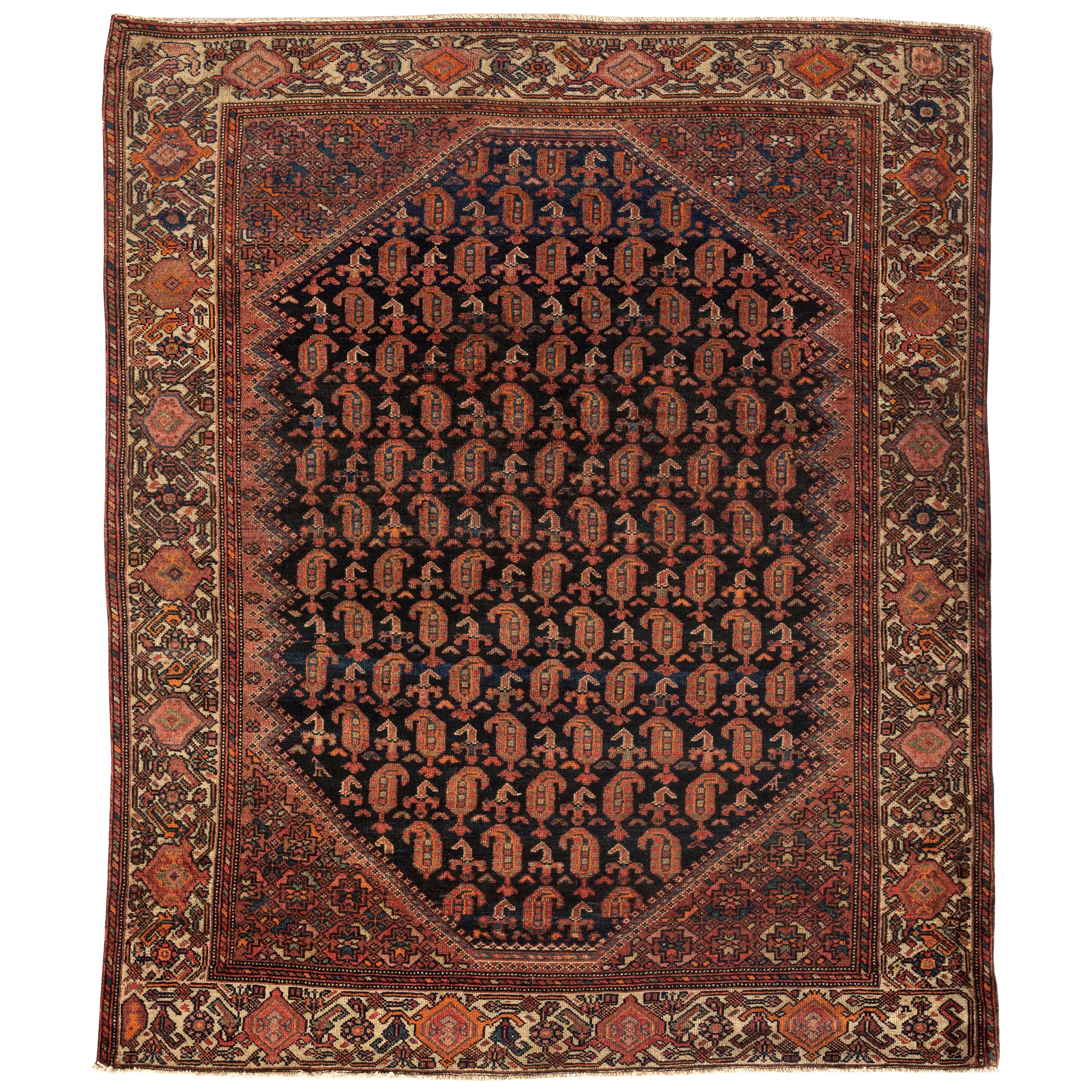 Antique Persian Malayer Rug, circa 1900  4'10 x 5'11 For Sale