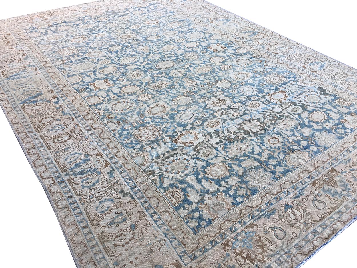 Antiker Persischer Malayer Teppich Denim Blau Elfenbein Braun Tan im Zustand „Gut“ im Angebot in Los Angeles, CA