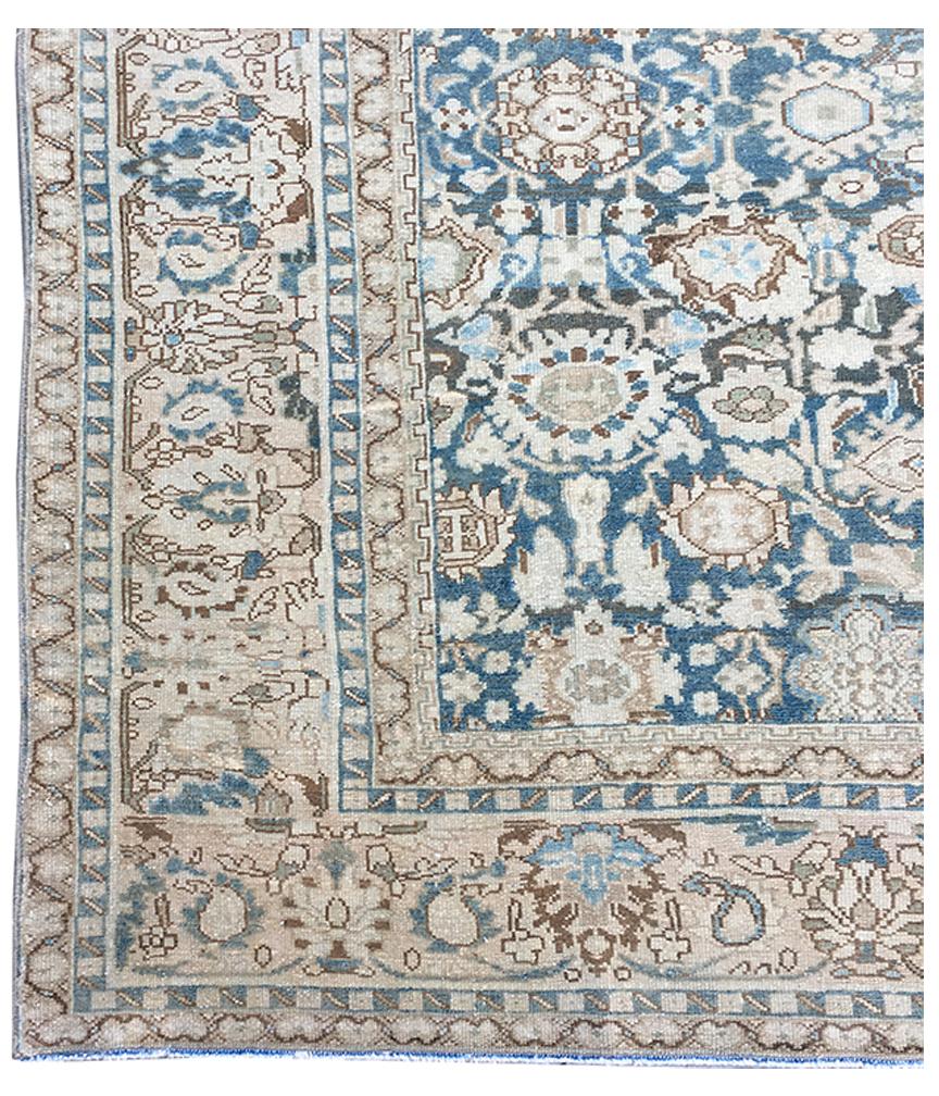 Antiker Persischer Malayer Teppich Denim Blau Elfenbein Braun Tan (Wolle) im Angebot