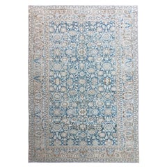 Antique Tapis Persan Malayer Denim Blue Ivory Brown Tan