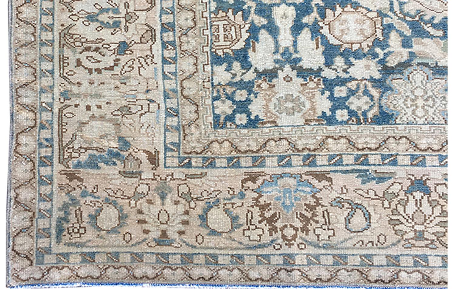 Antiker Persischer Malayer Teppich Denim Blau Elfenbein Braun Tan im Angebot 2