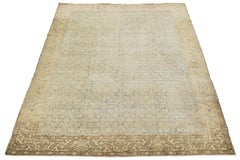 Antique Persian Malayer Rug – Faded Indigo & Cream Floral Aesthetic 8x10