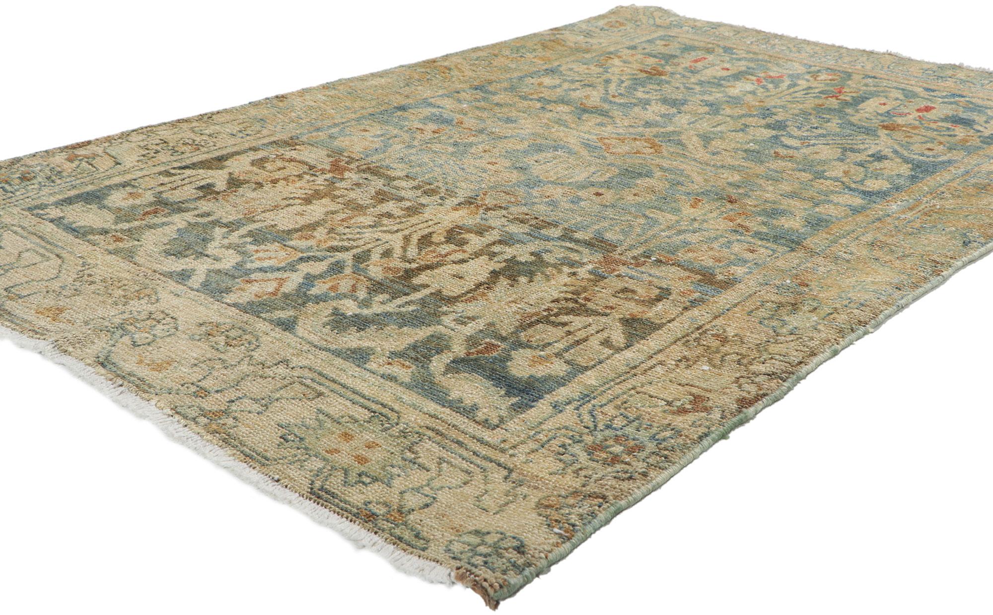 61133 Antique Persian Malayer Rug, 03'07 x 05'07.  Emanating sophistication and rustic sensibility combined with nostalgic charm, this antique Malayer rug creates an inimitable warmth and calming ambiance. Perfect for a small space, reading nook,
