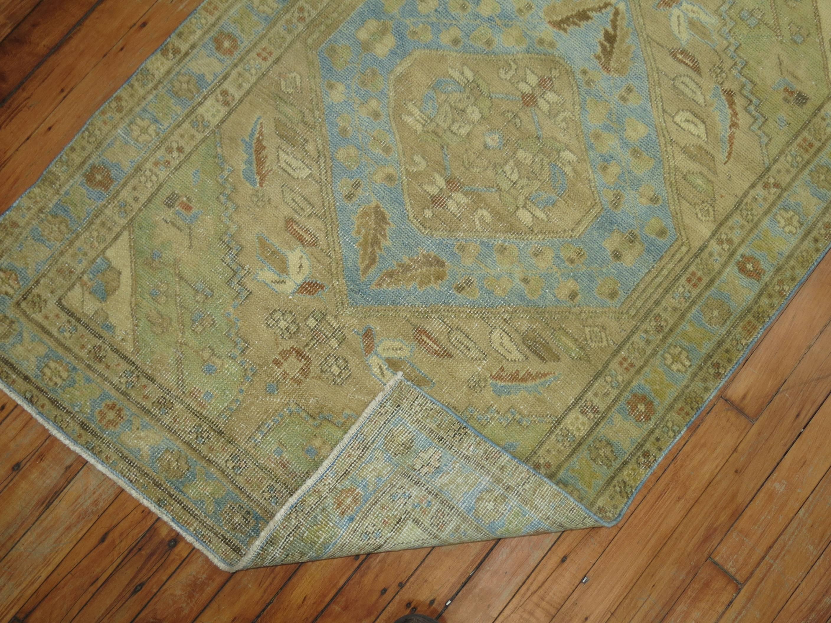 Tabriz Light Camel Green Blue Antique Persian Malayer Rug