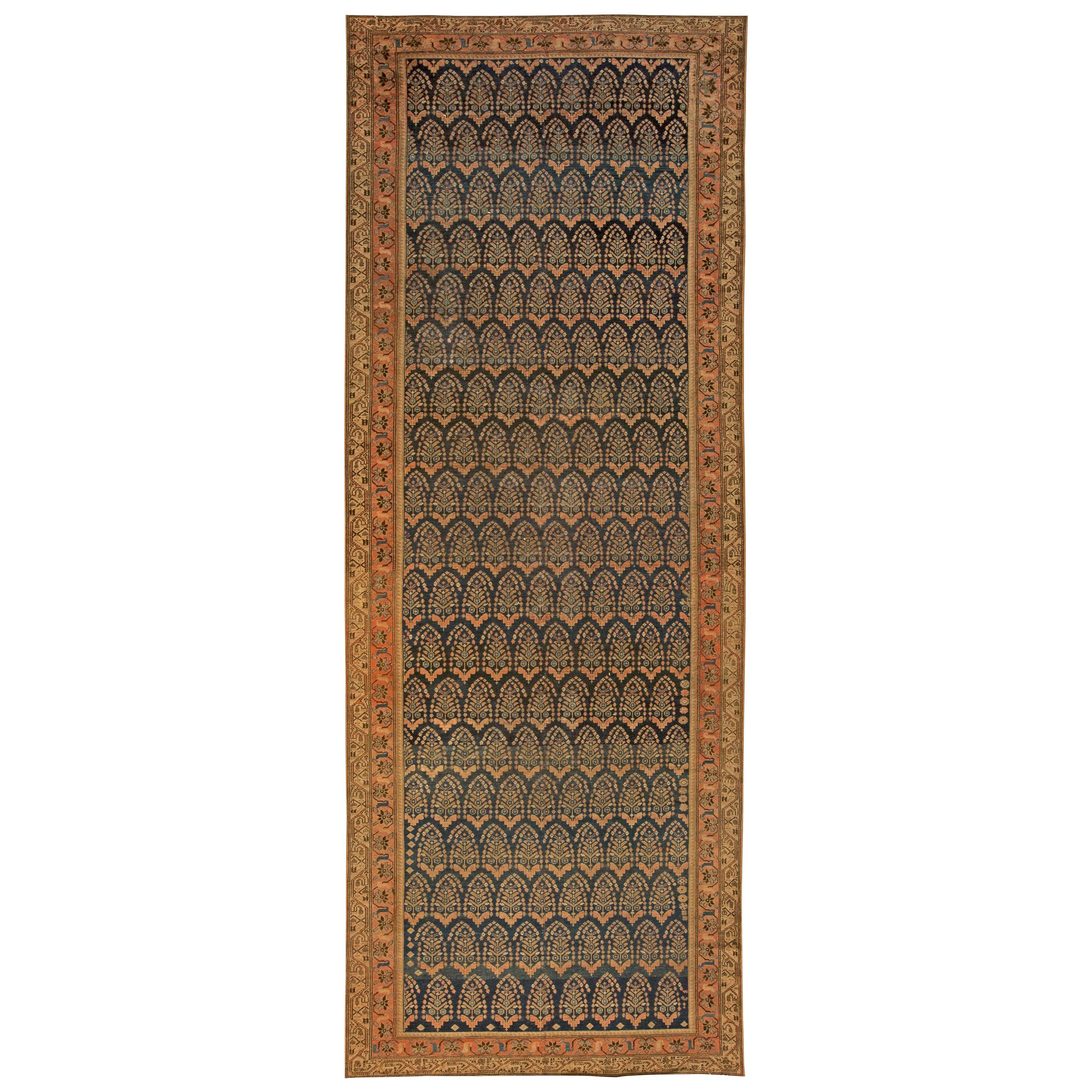 Antique Persian Malayer Orange Handwoven Wool Rug For Sale