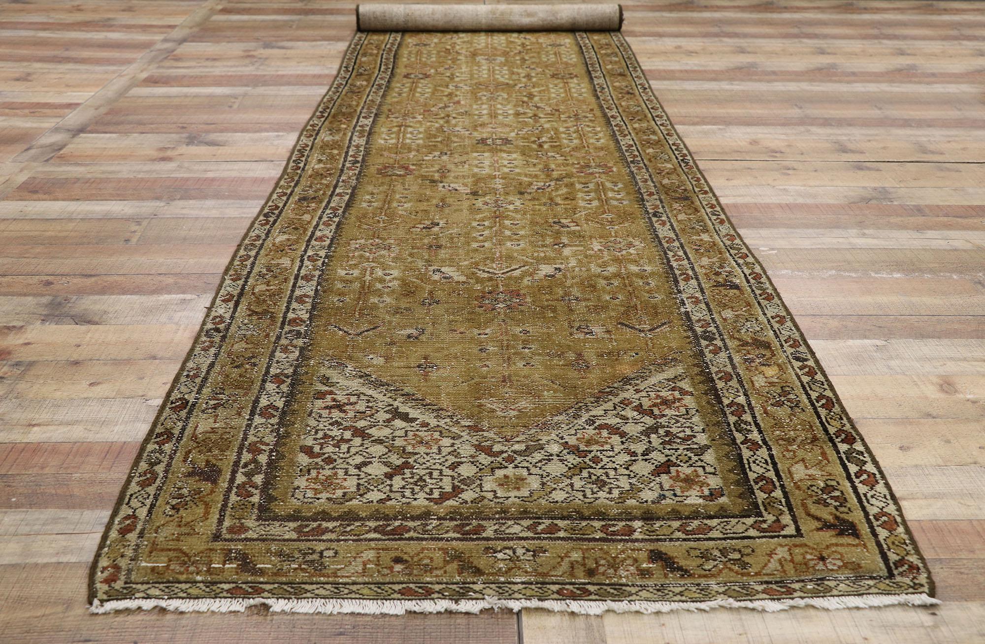 Wool Antique Persian Malayer Rug Hallway Runner with Guli Hinnai Flower For Sale