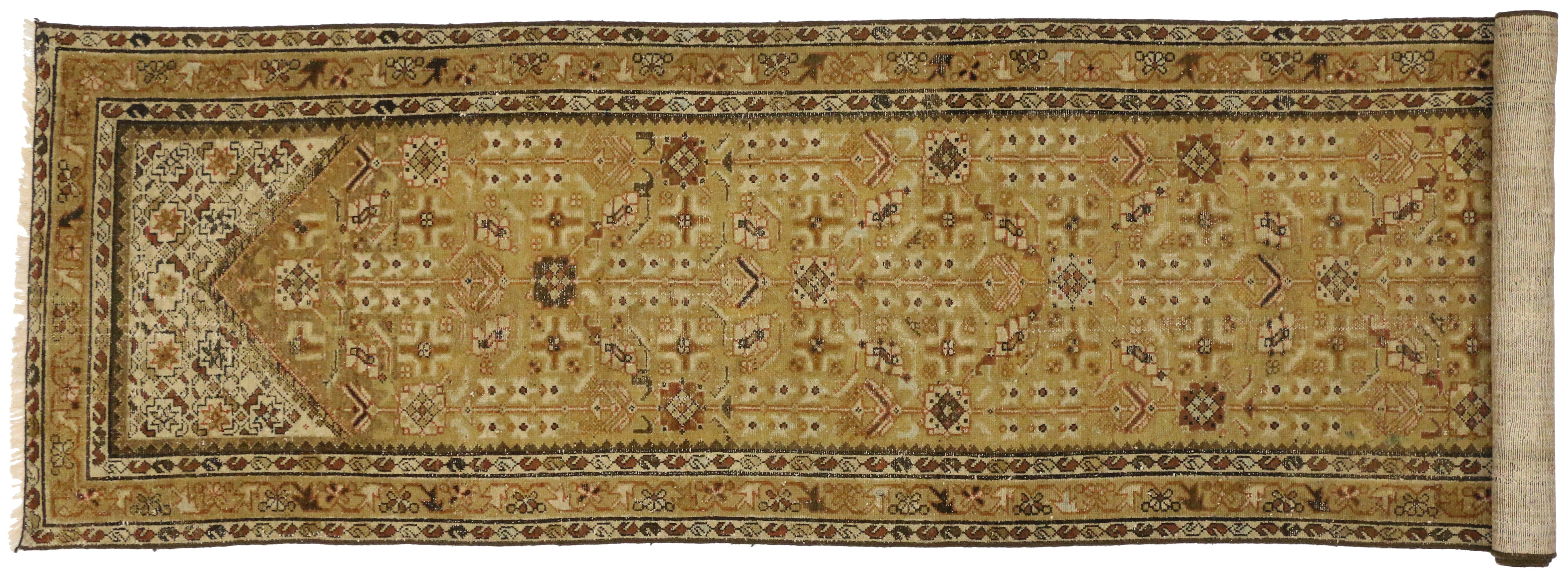 Antique Persian Malayer Rug Hallway Runner with Guli Hinnai Flower For Sale 2
