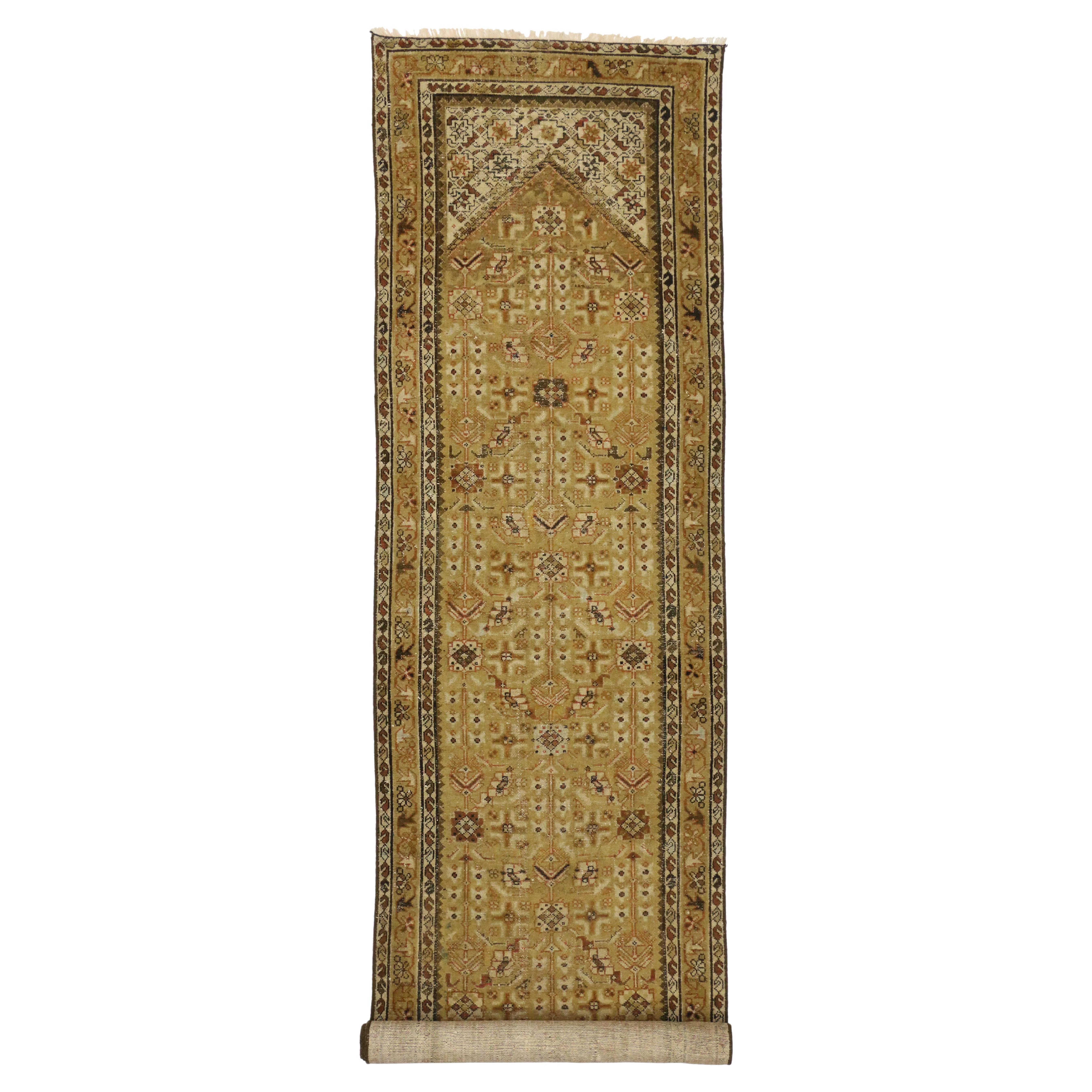 Antique Persian Malayer Rug Hallway Runner with Guli Hinnai Flower