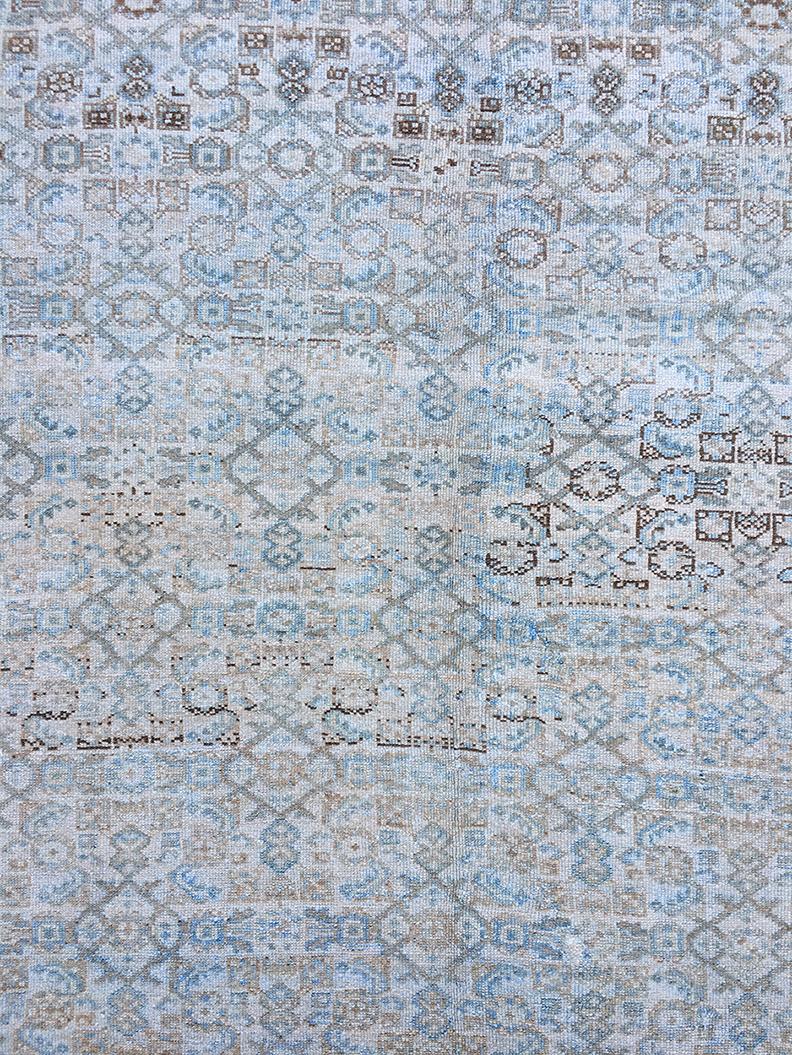 Alfombra Persa Antigua Malayer Patrón Herati Marfil y Azul Anudado a mano en venta