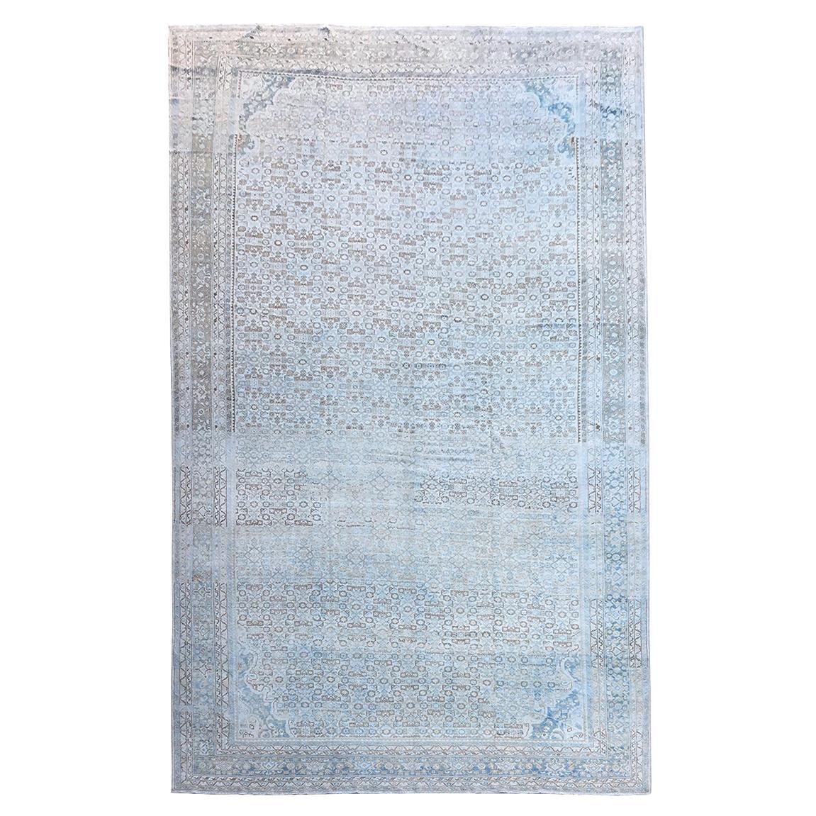 Antique Persian Malayer Rug Herati Pattern Ivory and Blue