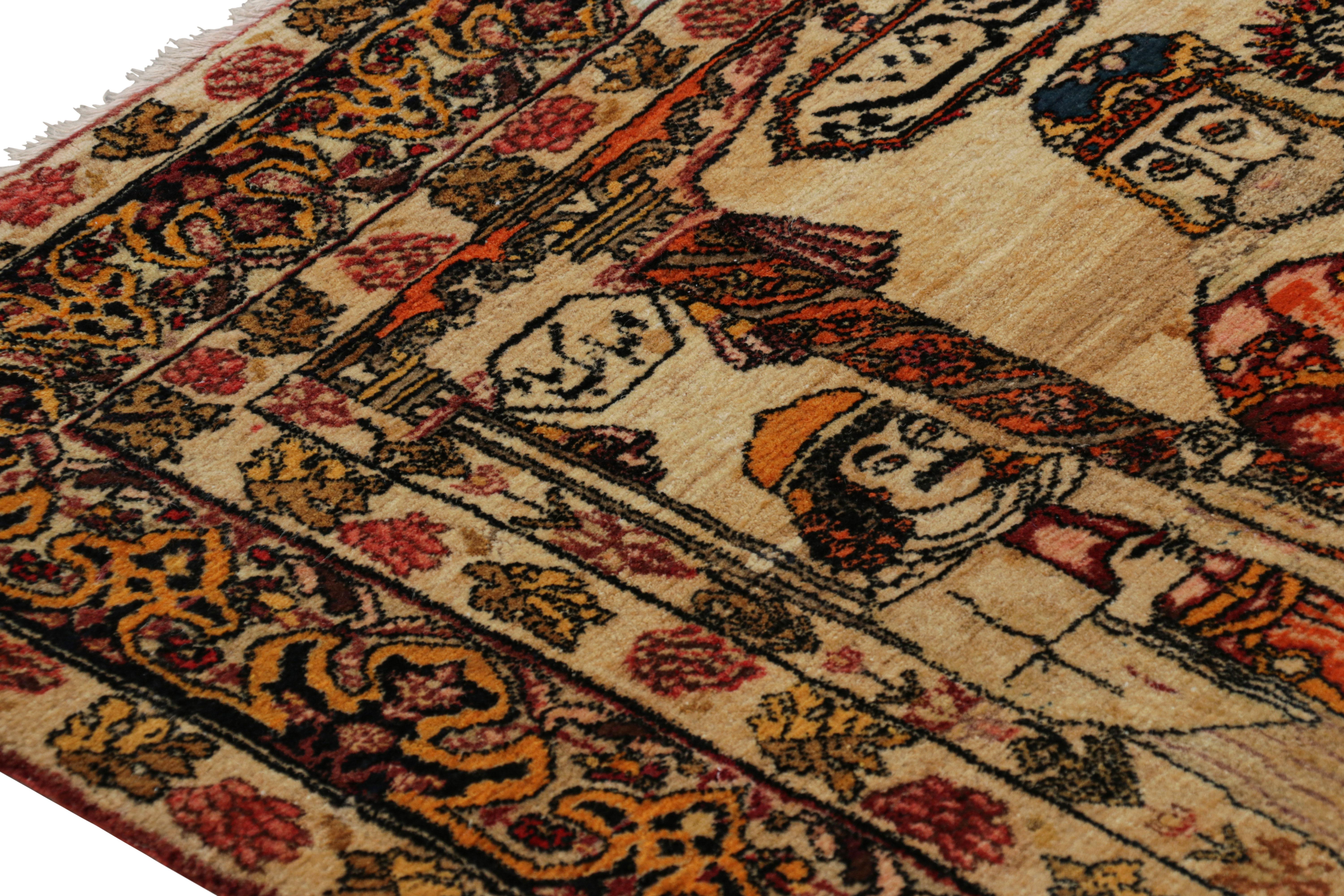 Hand-Knotted Antique Persian Malayer Rug in Beige with Pictorials and Florals - Rug & Kilim For Sale