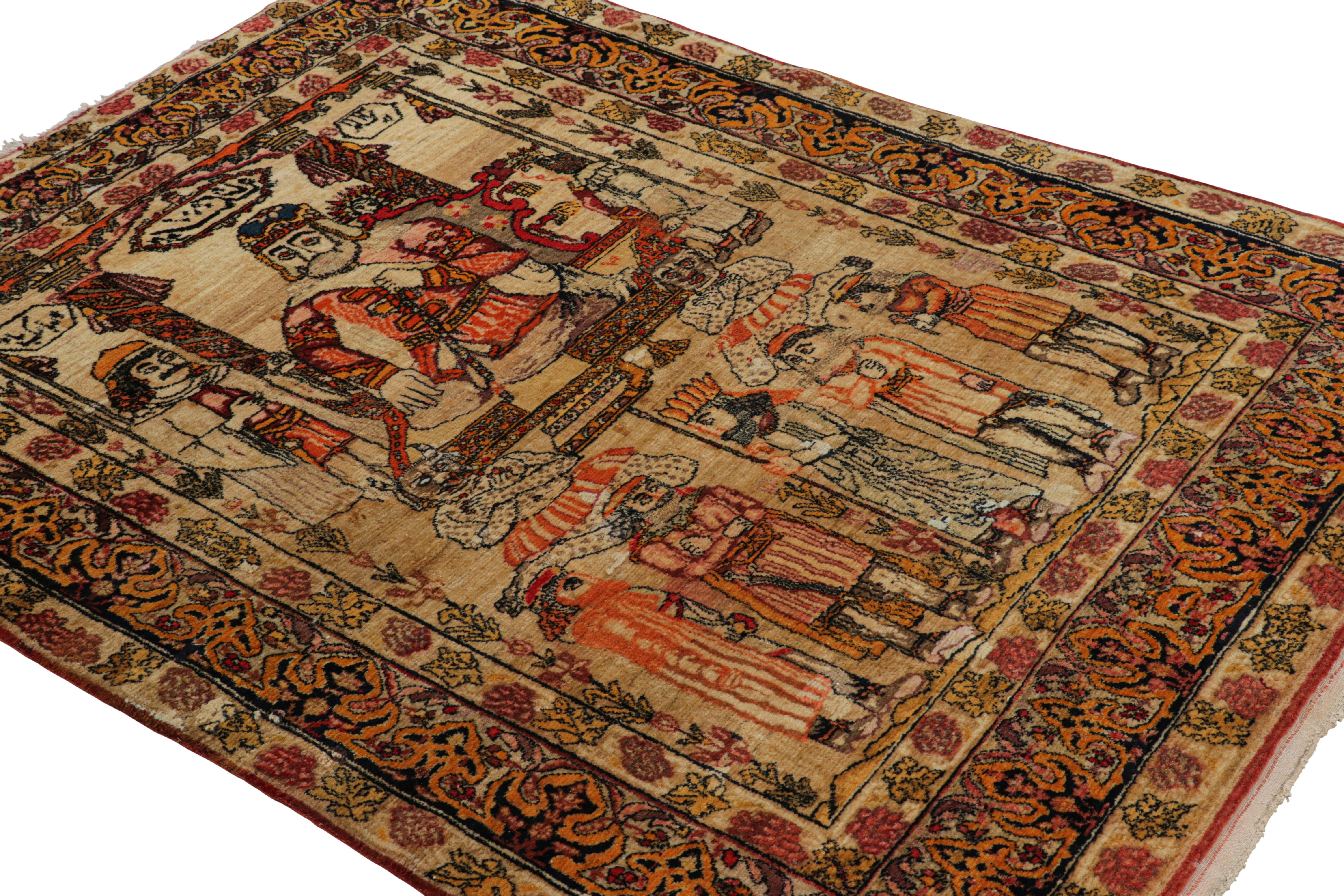 Mid-20th Century Antique Persian Malayer Rug in Beige with Pictorials and Florals - Rug & Kilim For Sale
