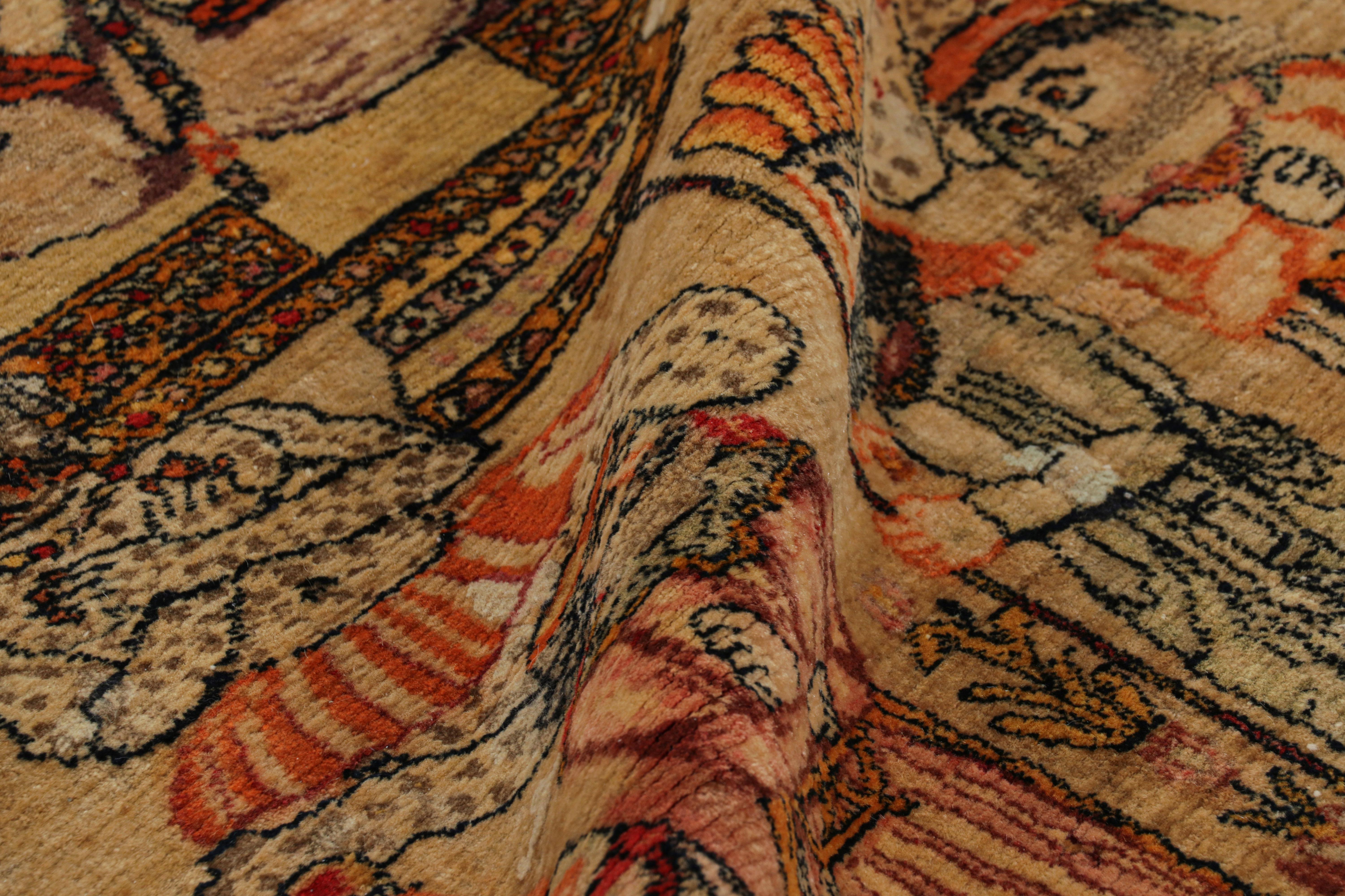 Antique Persian Malayer Rug in Beige with Pictorials and Florals - Rug & Kilim For Sale 2