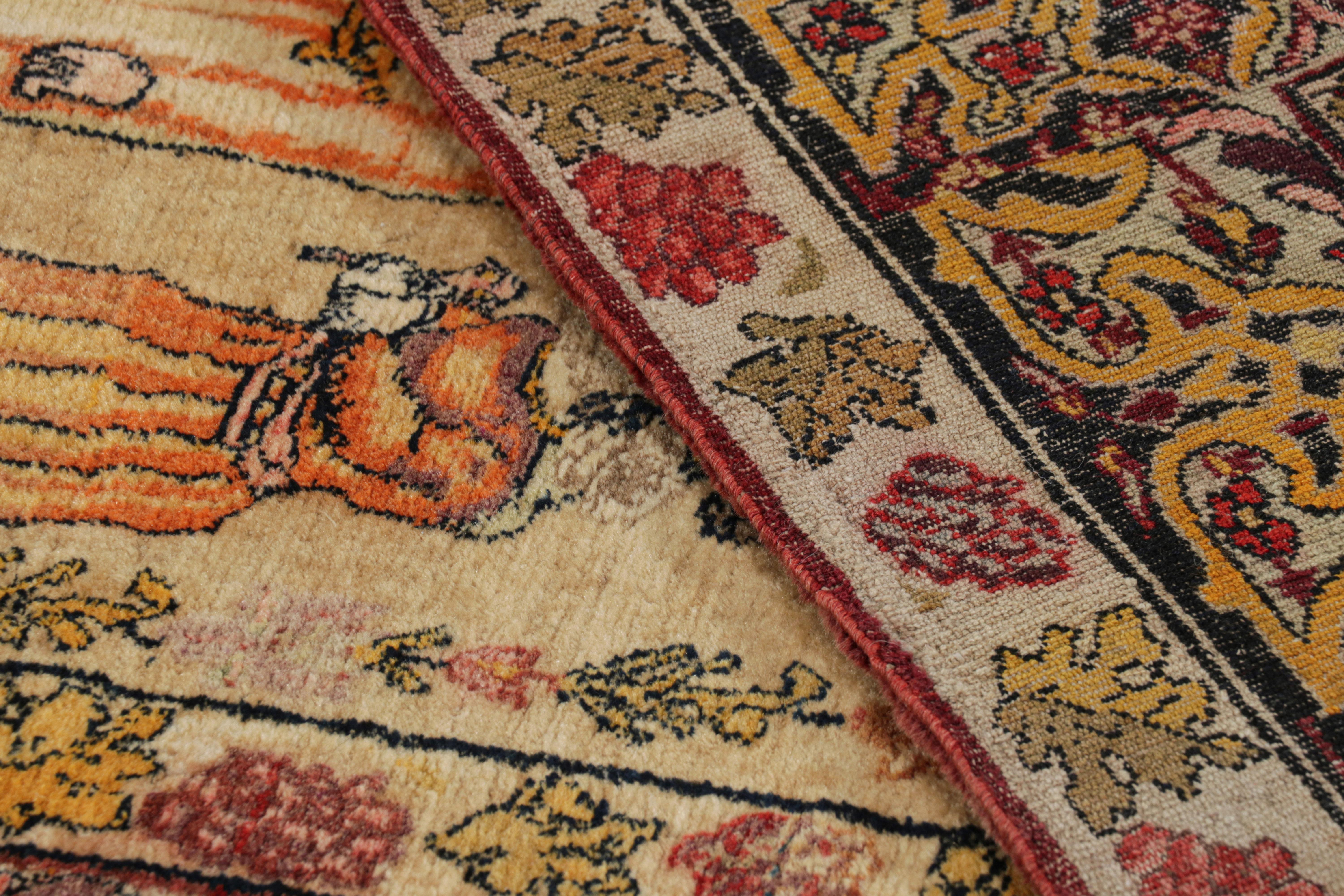 Antique Persian Malayer Rug in Beige with Pictorials and Florals - Rug & Kilim For Sale 3