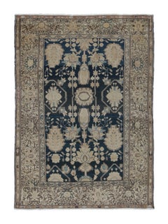 Antique Persian Malayer Rug in Blue and Beige with Floral Pattern - Rug & Kilim