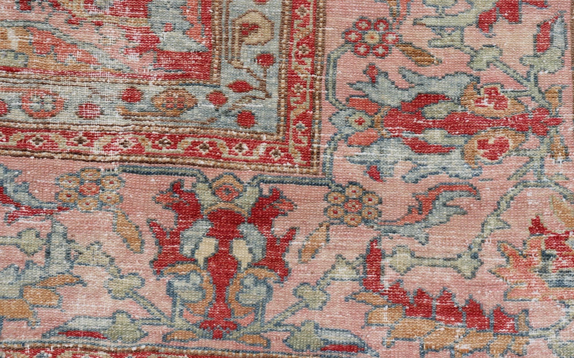 Tappeto antico persiano Malayer in color pesca, marrone, rosso tenue, blu e crema 9'8 x 16'5 in vendita 4