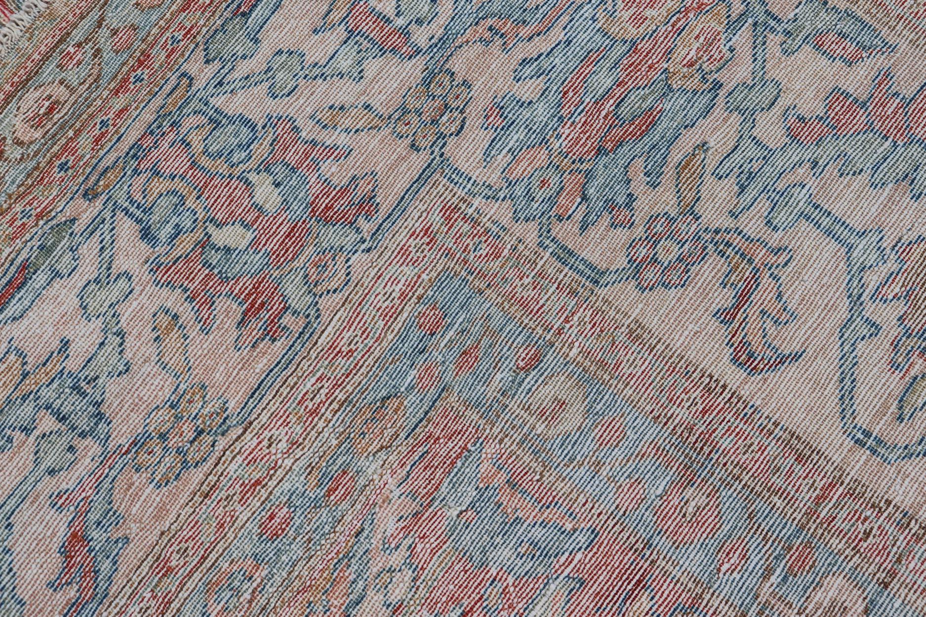 Tappeto antico persiano Malayer in color pesca, marrone, rosso tenue, blu e crema 9'8 x 16'5 in vendita 8