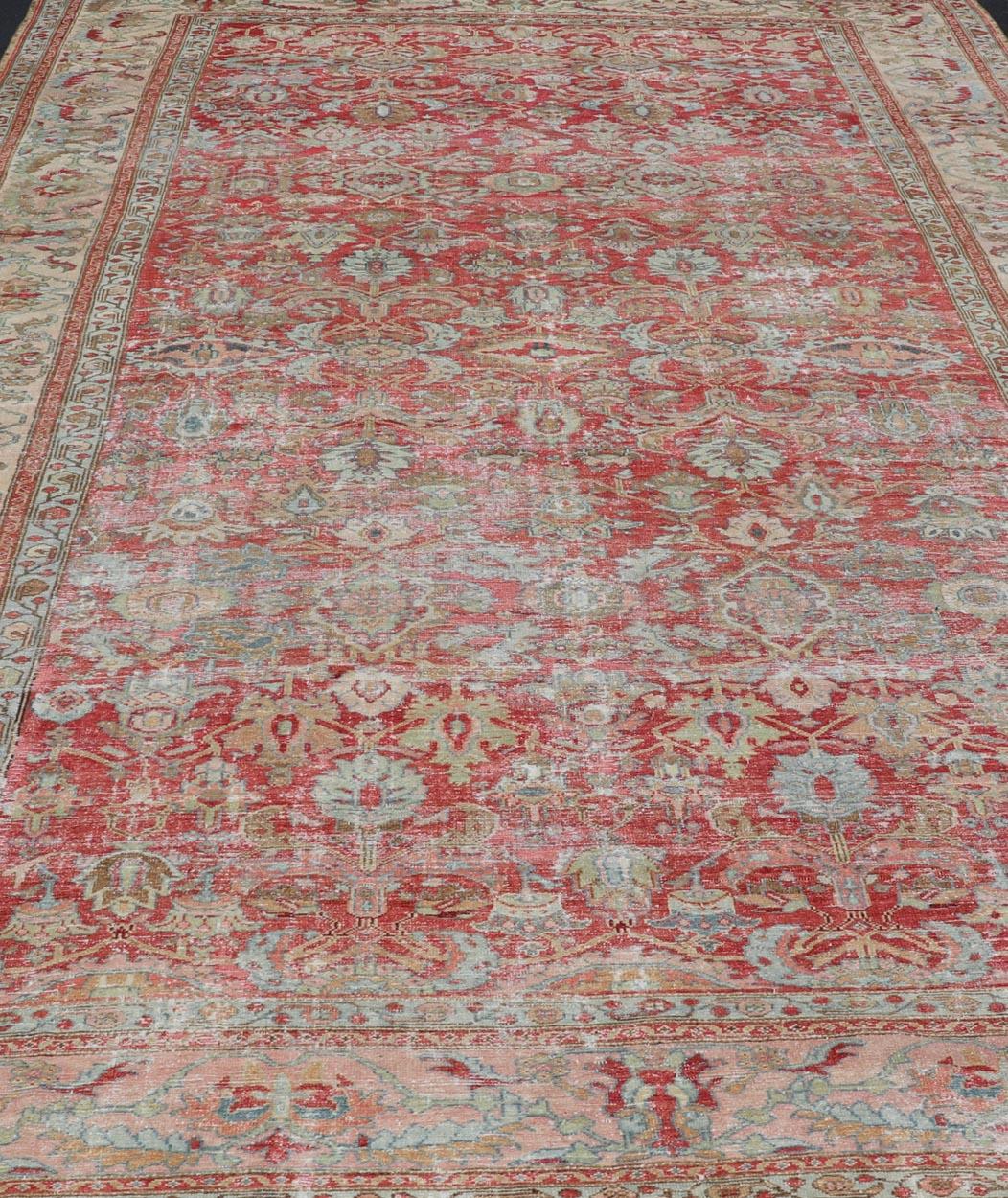 Tappeto antico persiano Malayer lungo nei colori pesca, marrone, rosso tenue, blu e crema. Keivan Woven Arts / kwarugs B-0706, tappeto Long Gallery. Runner lungo (a) Gallery. Una grande galleria runner.
Misure: 9'8 x 16'5 
Questo magnifico tappeto