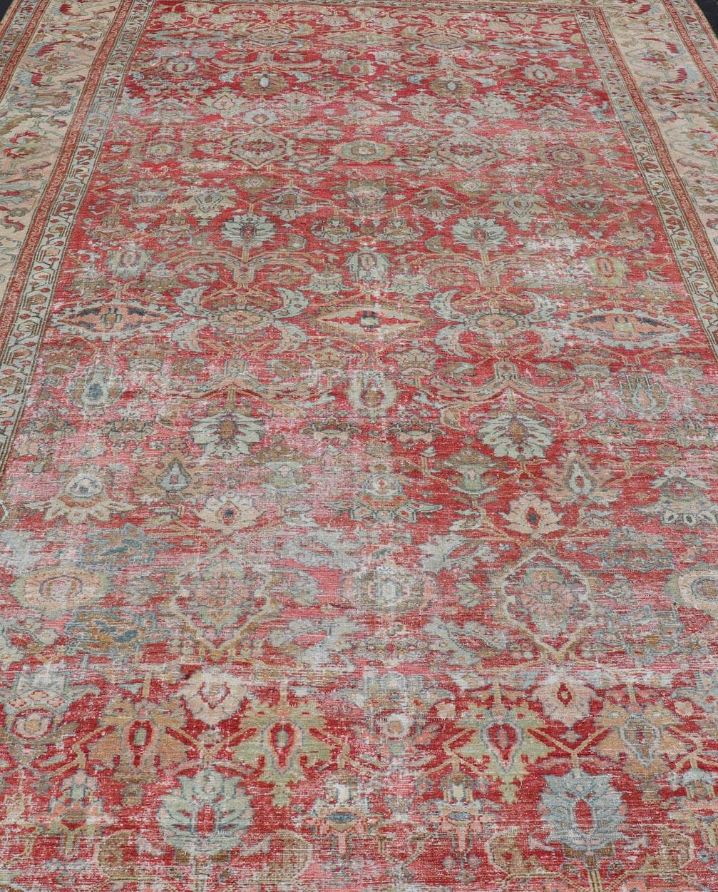 Persiano Tappeto antico persiano Malayer in color pesca, marrone, rosso tenue, blu e crema 9'8 x 16'5 in vendita