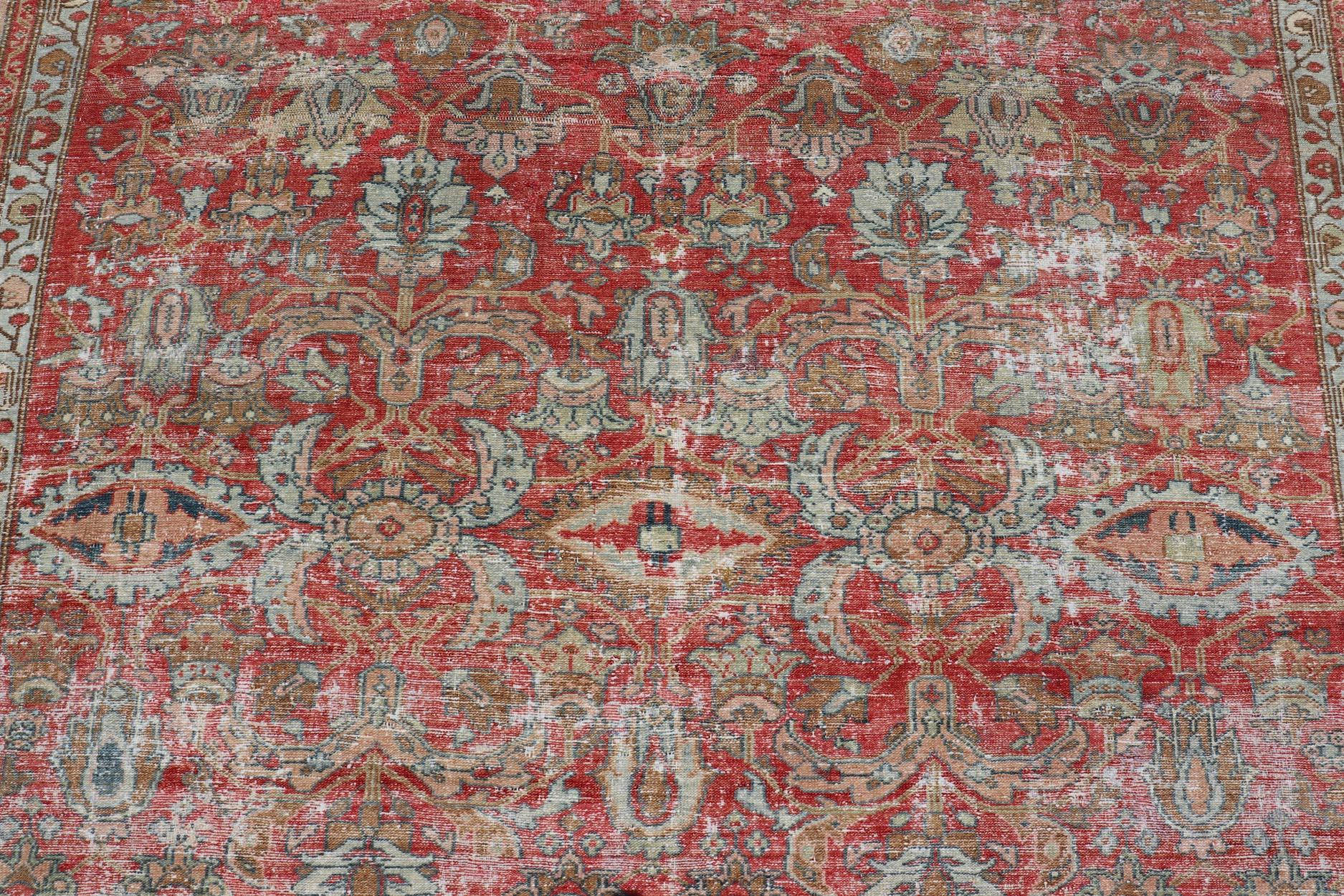 Tappeto antico persiano Malayer in color pesca, marrone, rosso tenue, blu e crema 9'8 x 16'5 In condizioni buone in vendita a Atlanta, GA