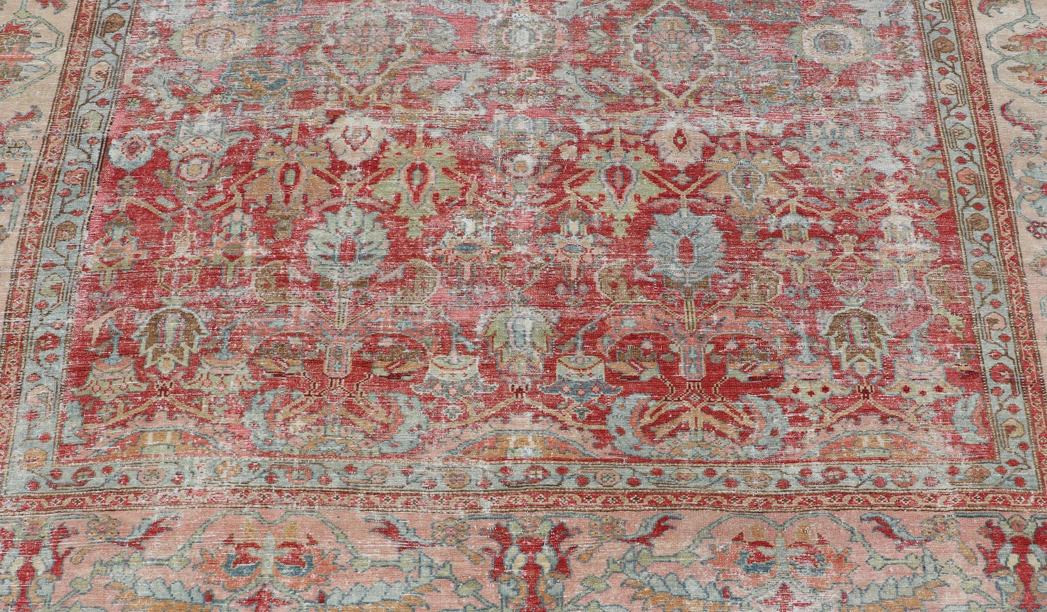 Tappeto antico persiano Malayer in color pesca, marrone, rosso tenue, blu e crema 9'8 x 16'5 in vendita 2