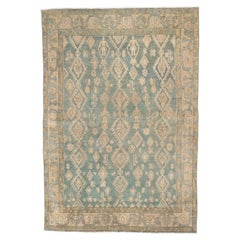 Antique Persian Malayer Rug in Rare Soft Green 
Sand Palette with Tribal Motifs
