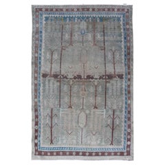 Ancien tapis persan Malayer dans des tons doux de terre et de vert 4
0" x 6
7"