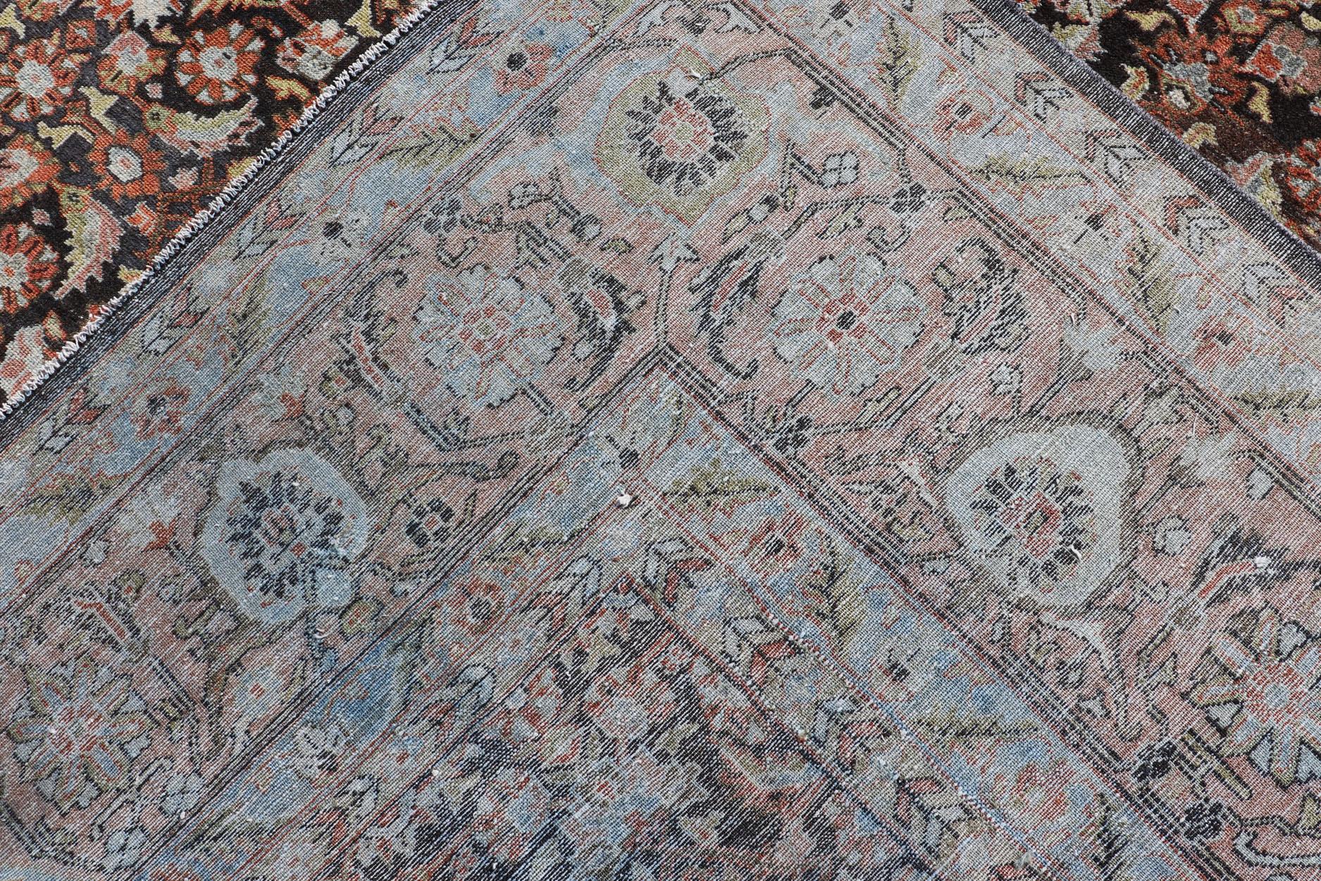 Antique Persian Malayer Rug in Variegated Charcoal, Brown, Green and Blue For Sale 3